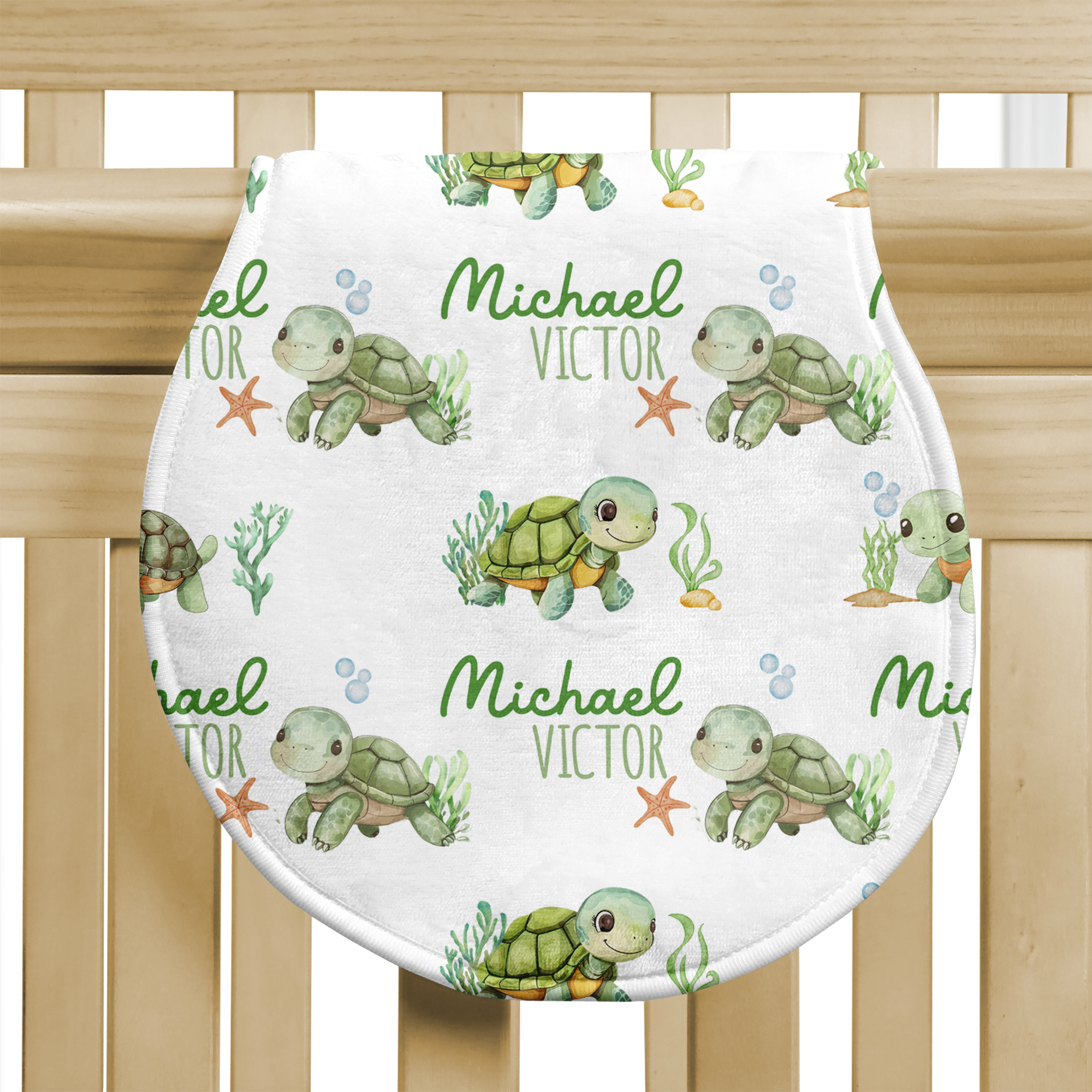 Personalized Bib and Burp Cloth Set in Sea Turtle