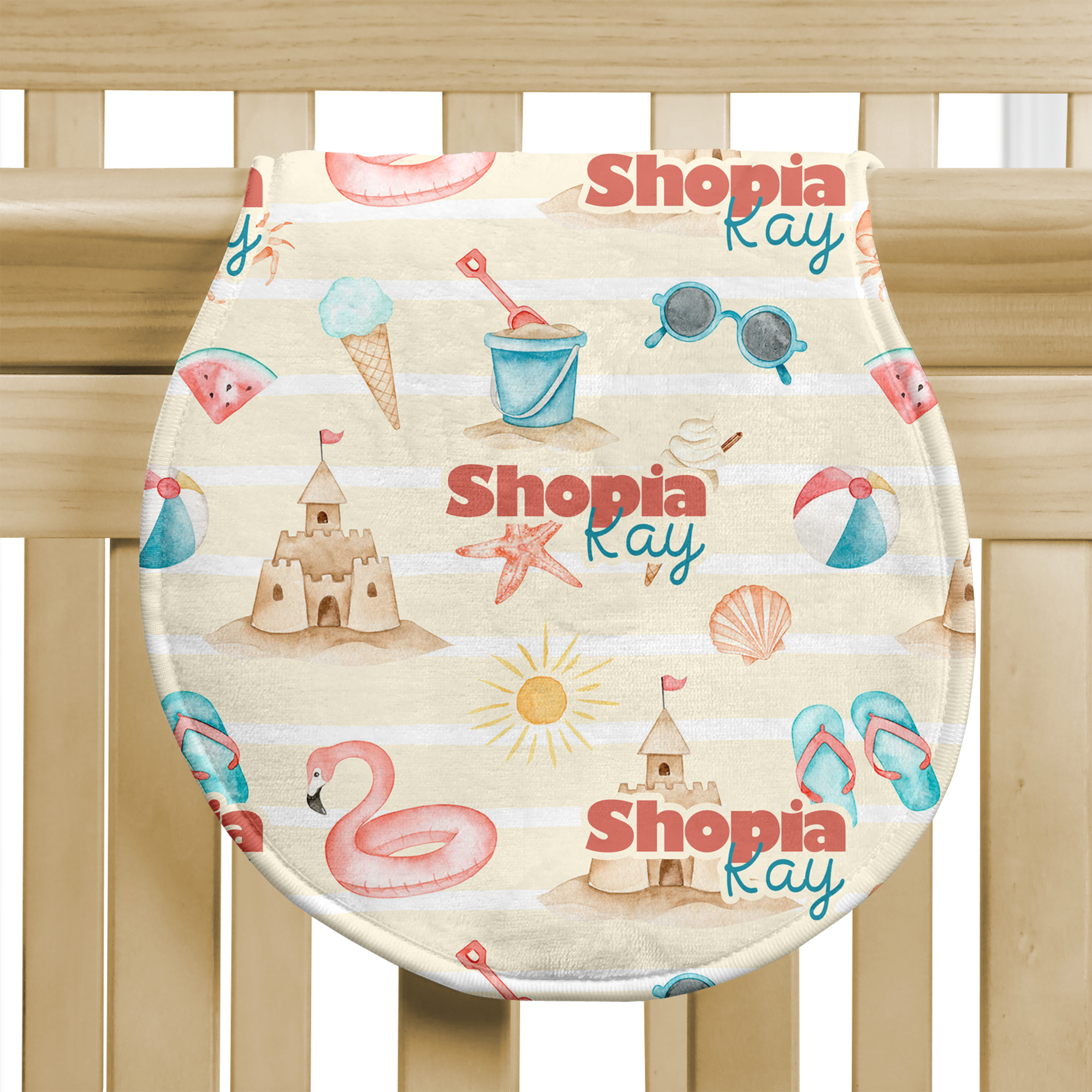 Personalized Bib and Burp Cloth Set in Summer Beach