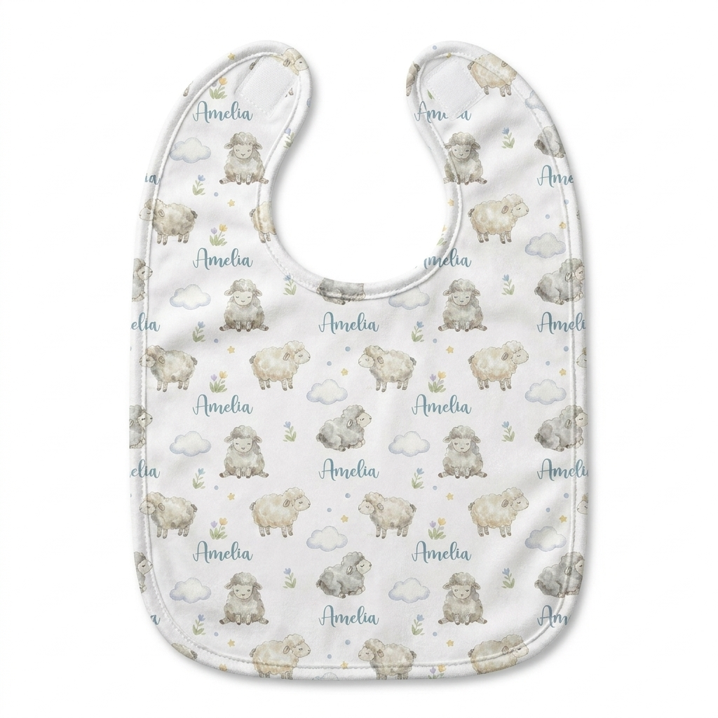 Personalized Bib and Burp Cloths in Lamb