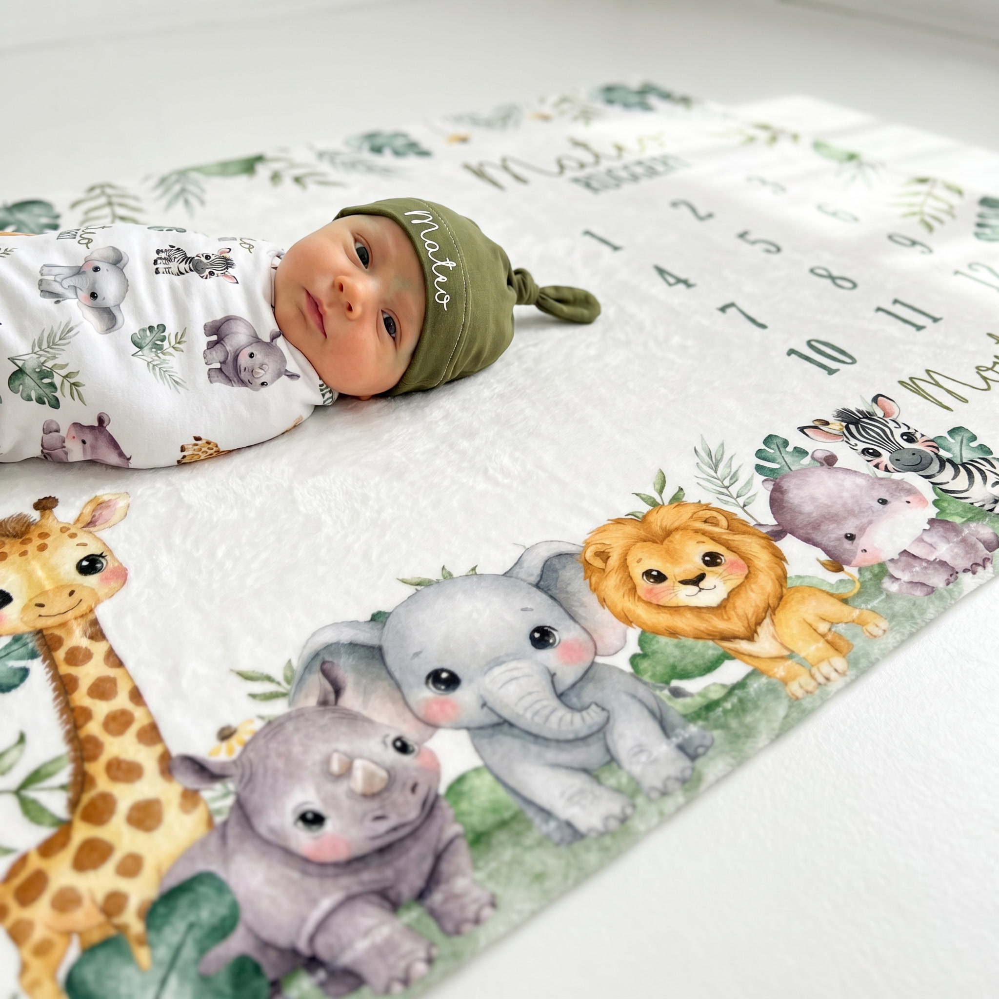Personalized Milestone Blanket in Safari Animal