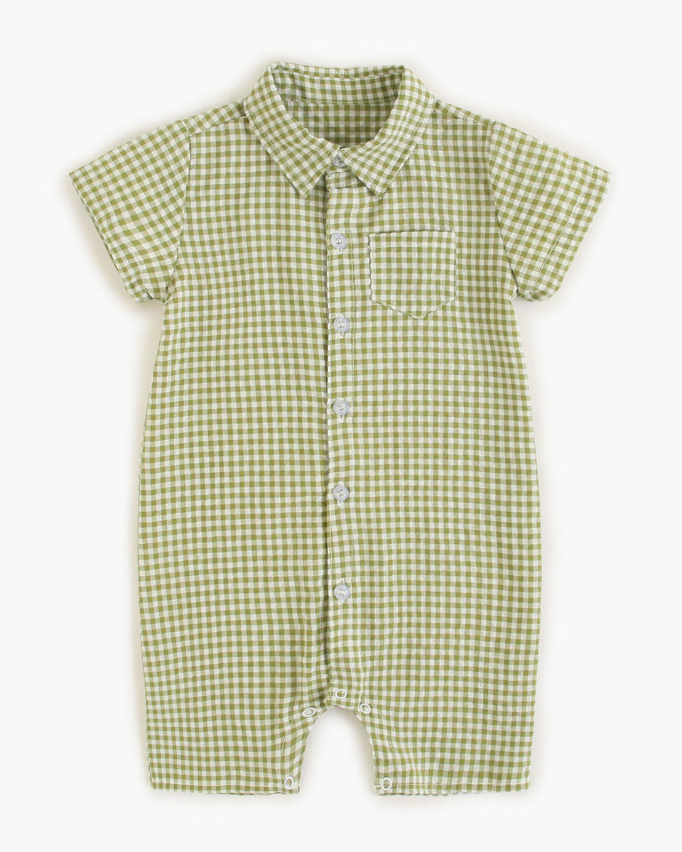 Plaid Collared Romper in Green