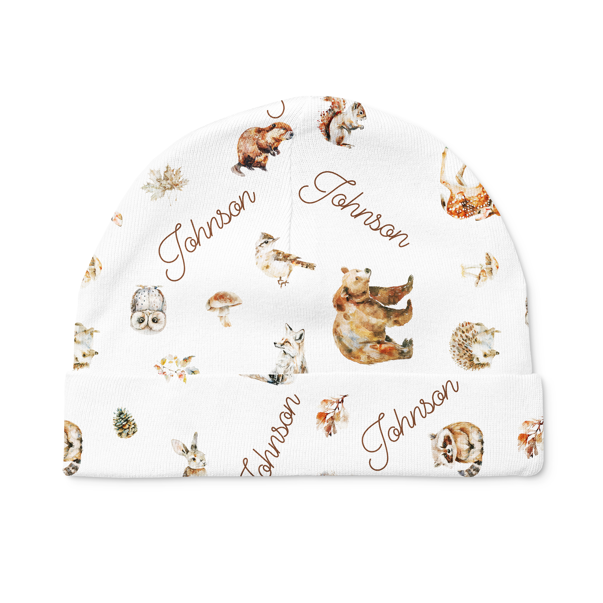 Personalized Beanie in Woodland Animals