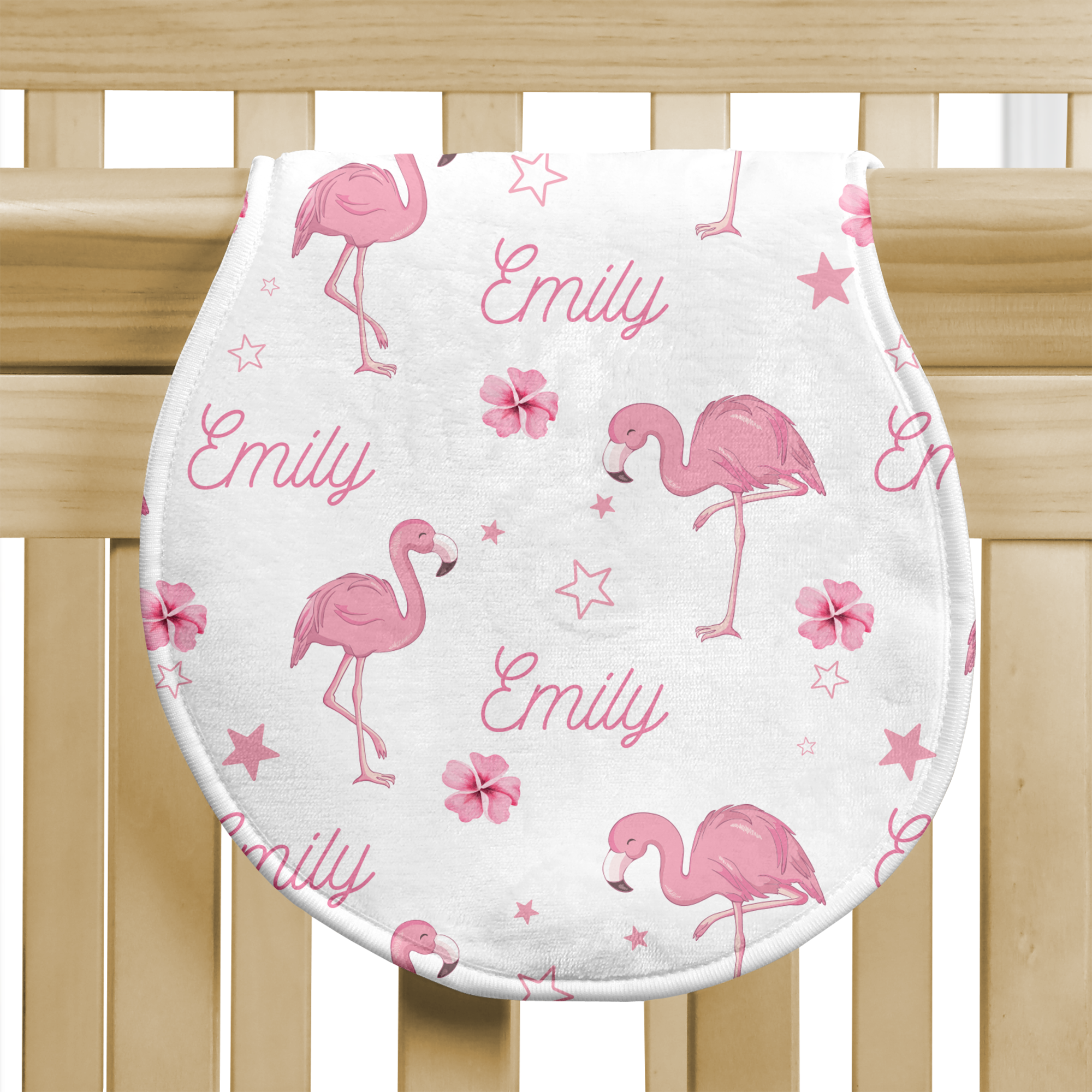 Personalized Bib and Burp Cloth Set in Flamingo