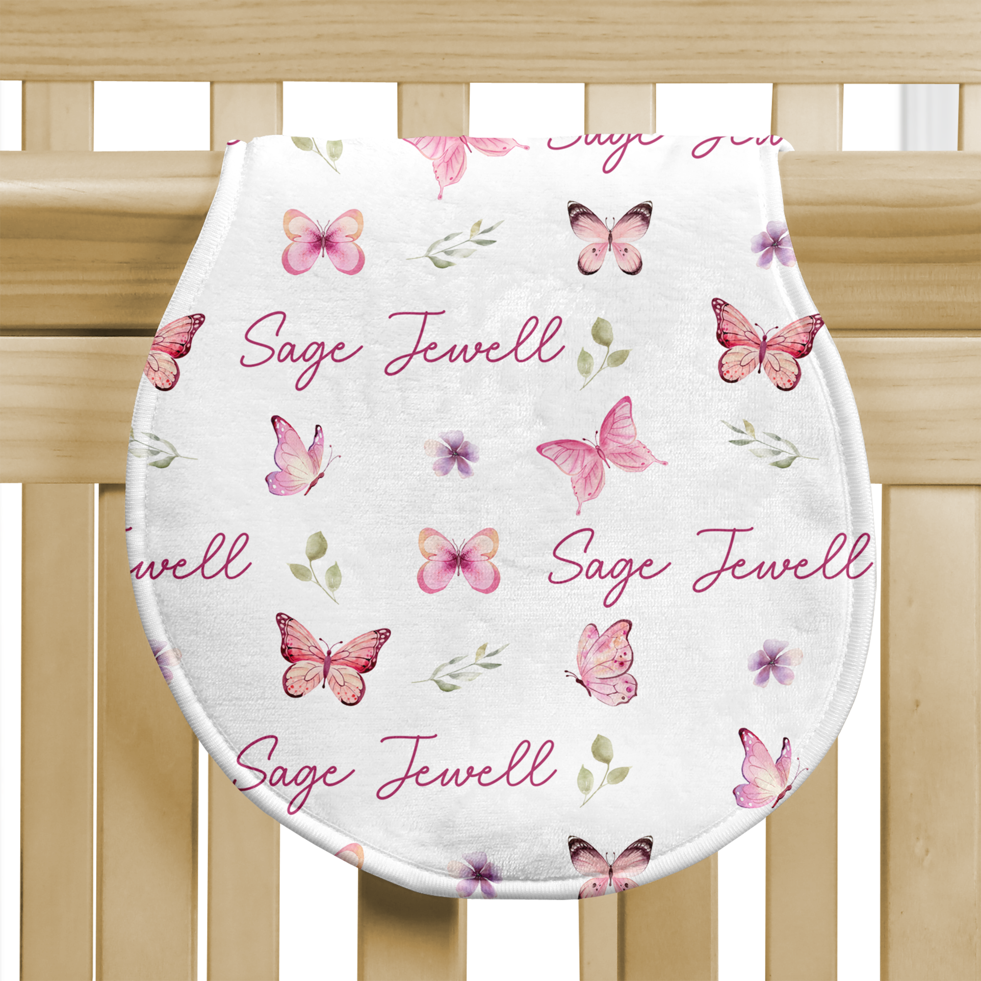 Personalized Bib and Burp Cloth Set in Pink Butterfly