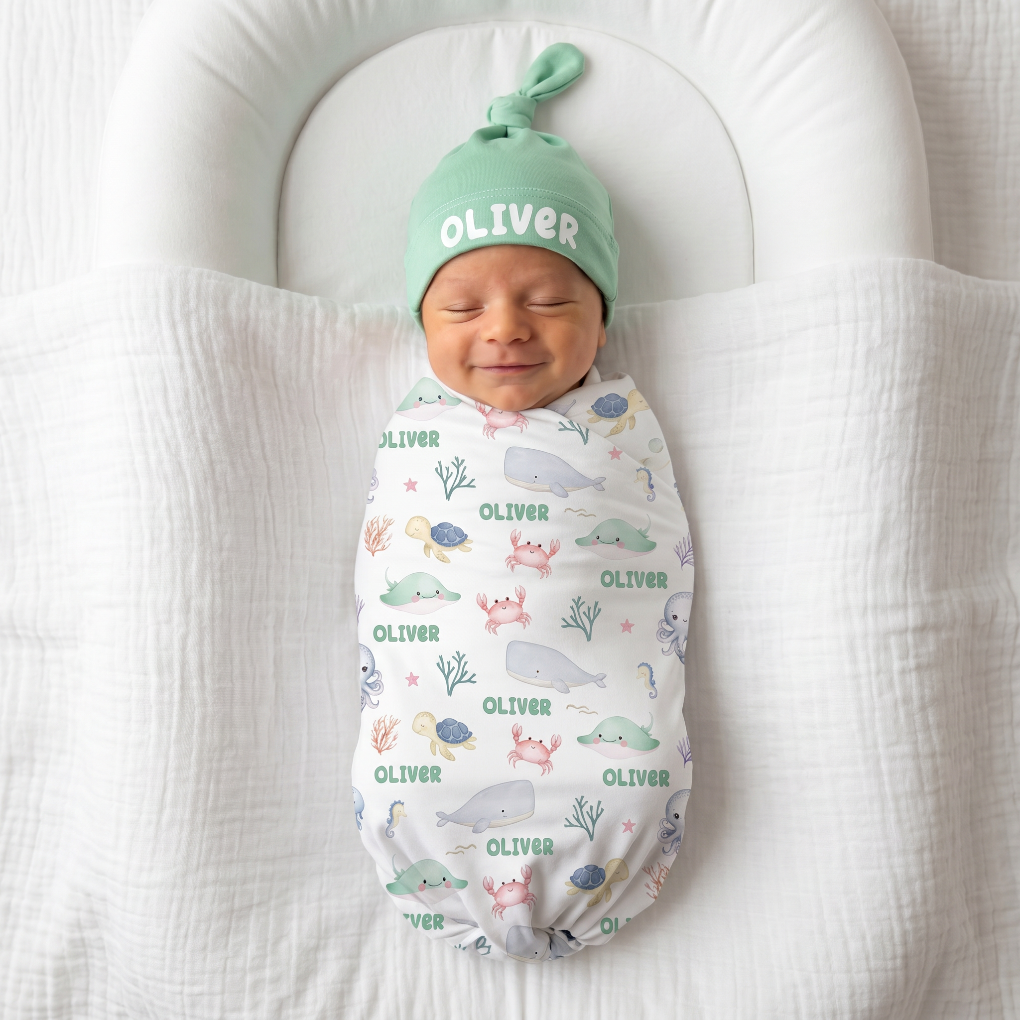 Personalized Swaddle in Sea Animals