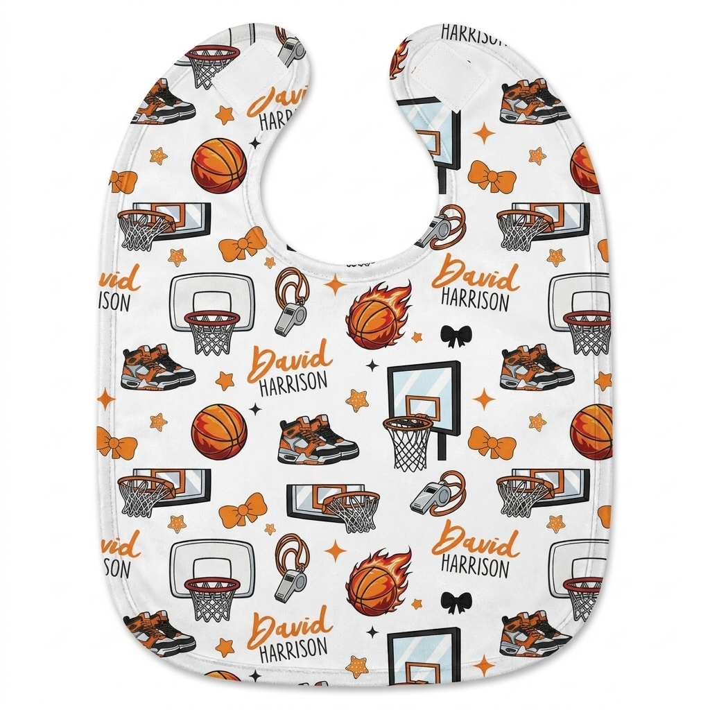Personalized Bib and Burp Cloths in Basketball
