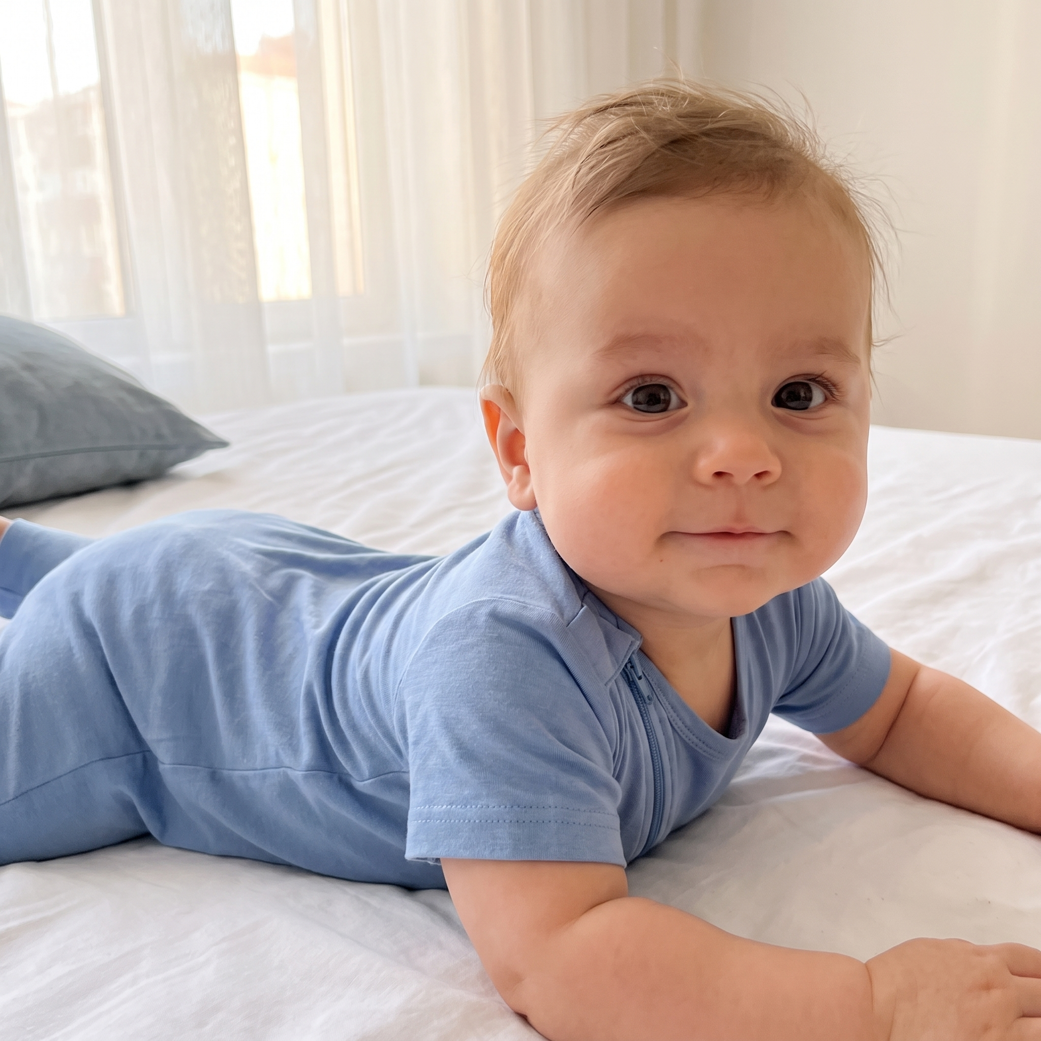 Shirt Zipper Romper in Blue