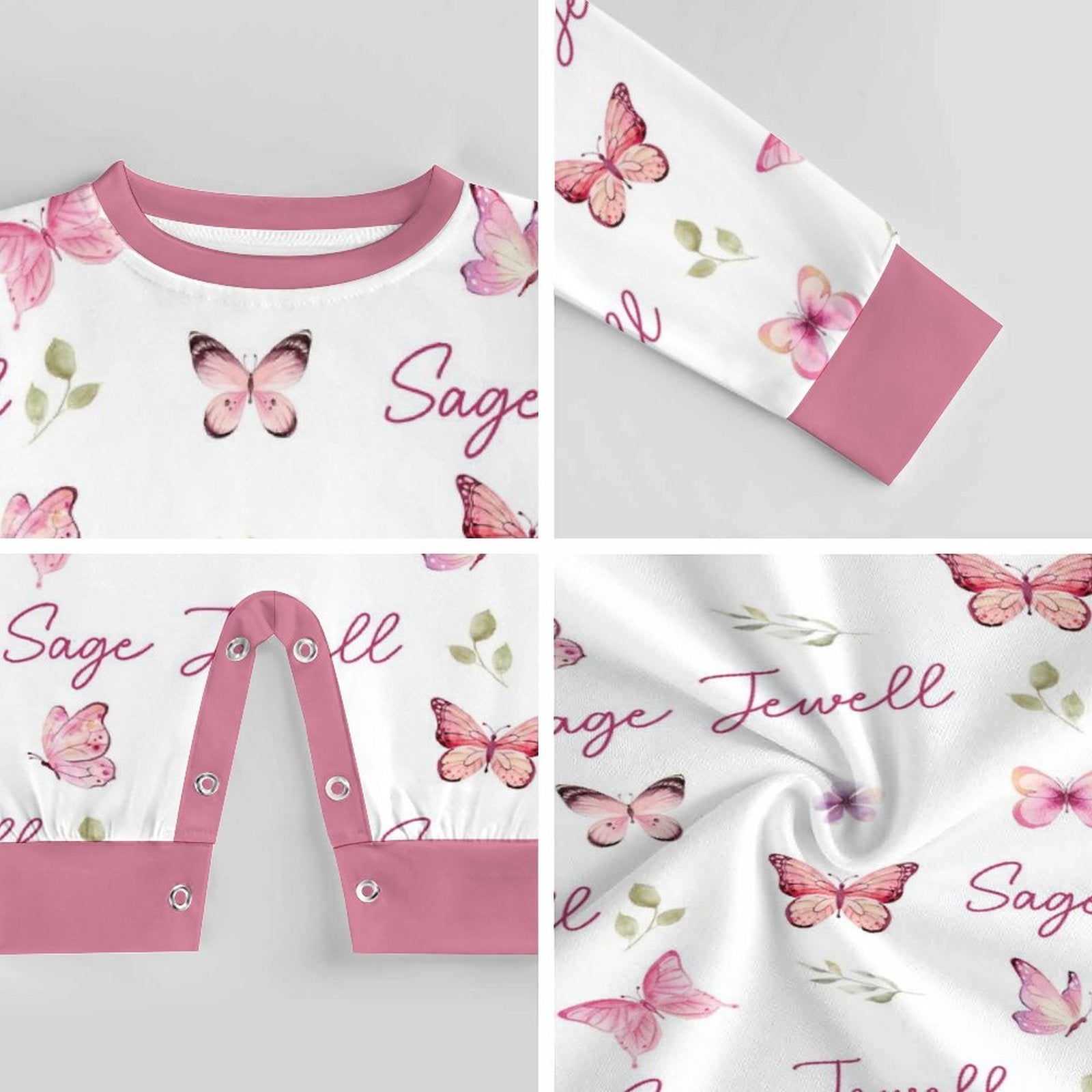 Personalized Baby Long Sleeved Romper in Pink Butterfly