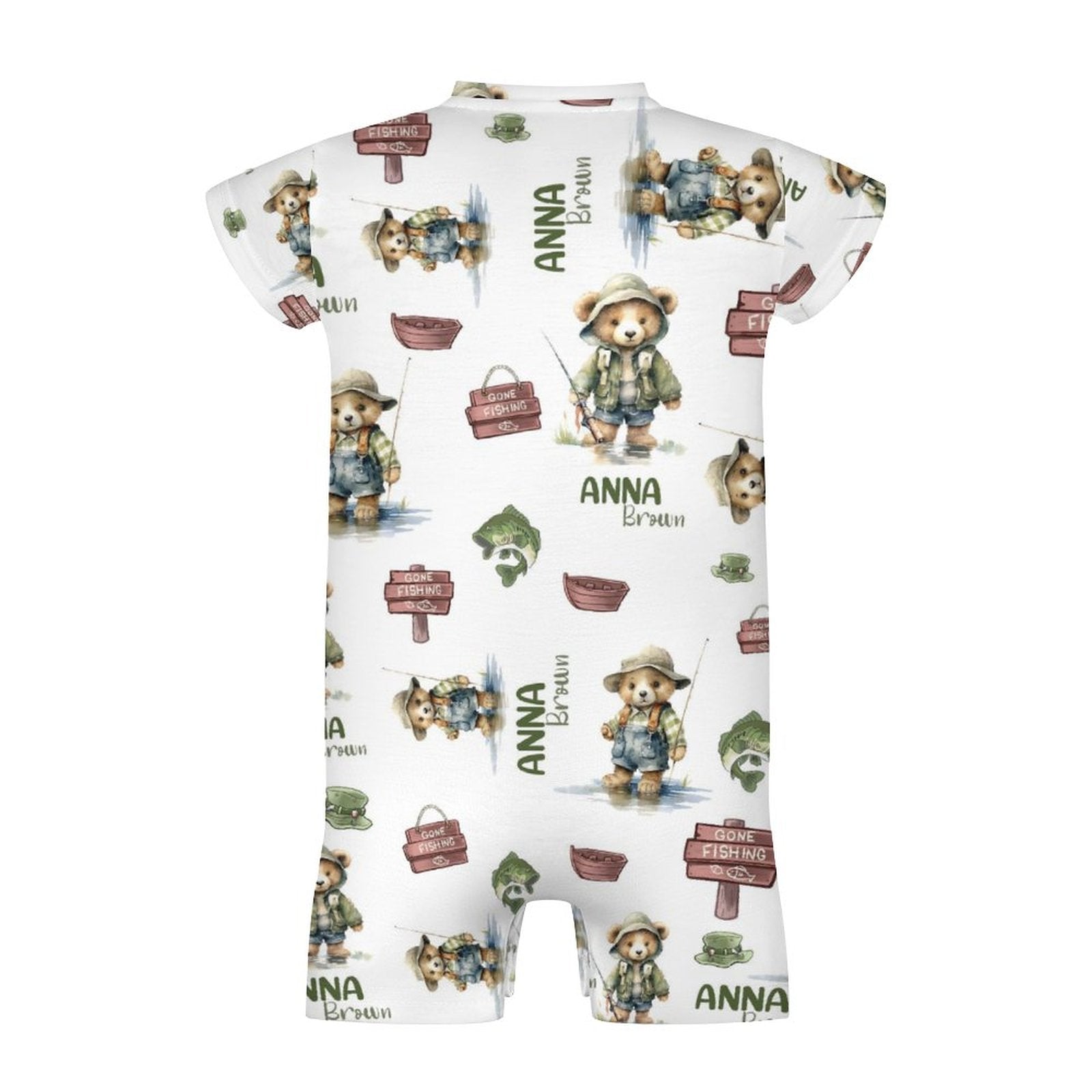 Personalized Bodysuit Romper in Bear Fishing