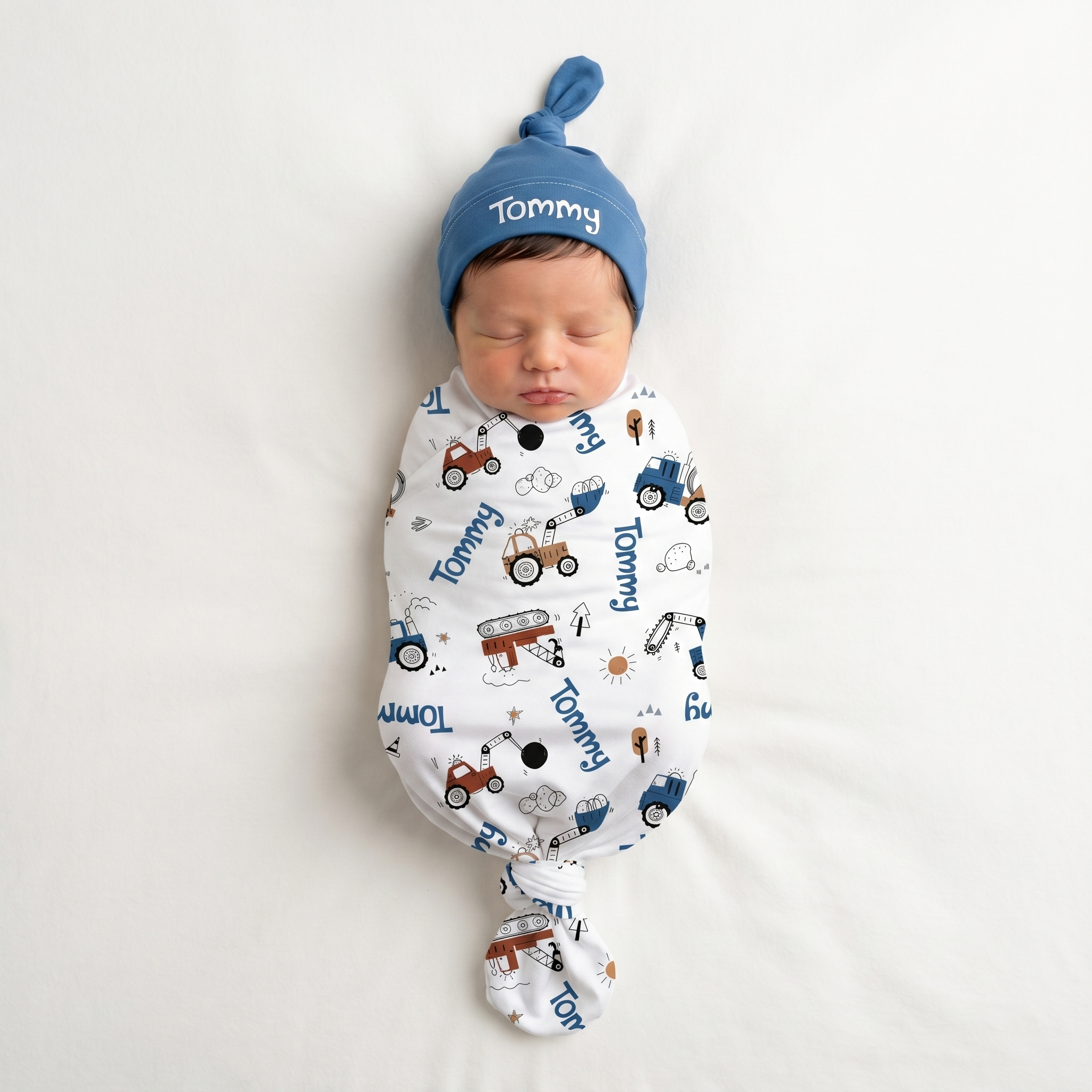 Personalized Swaddle in Construction Vehicle