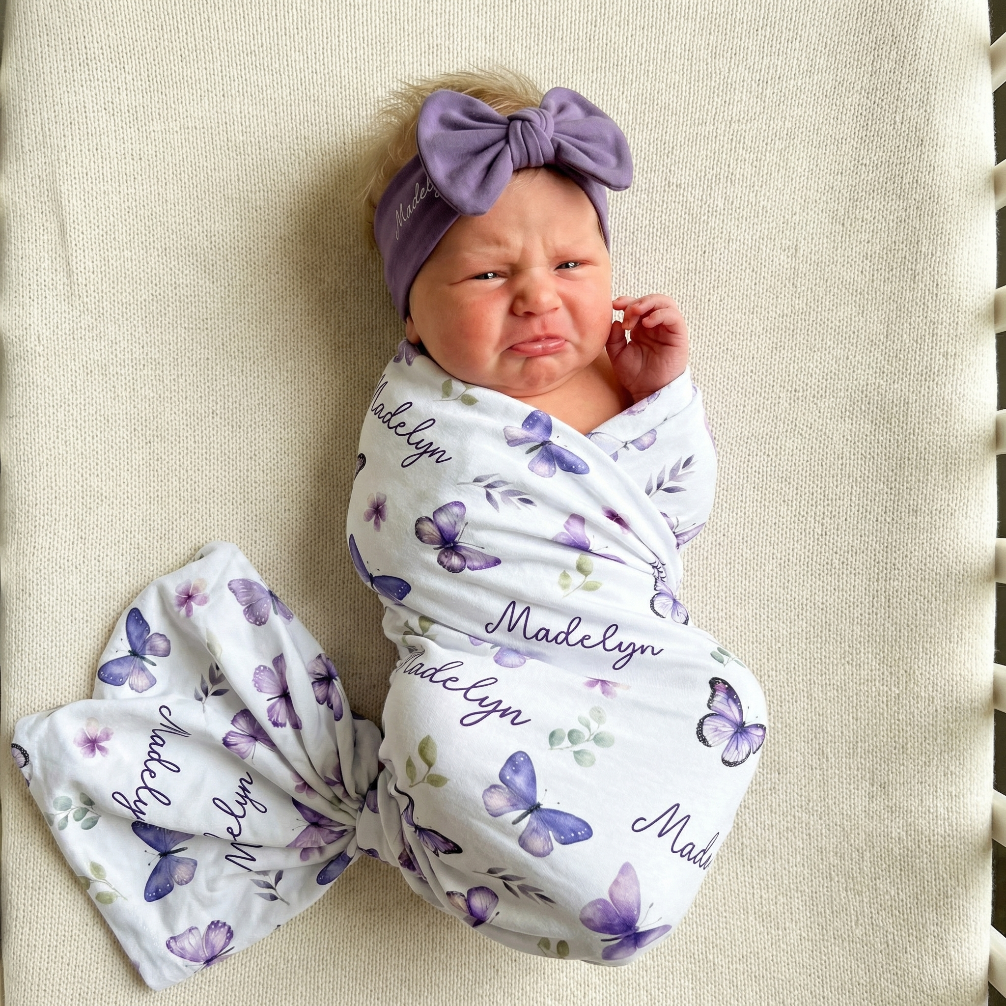 Personalized Swaddle in Purple Butterfly
