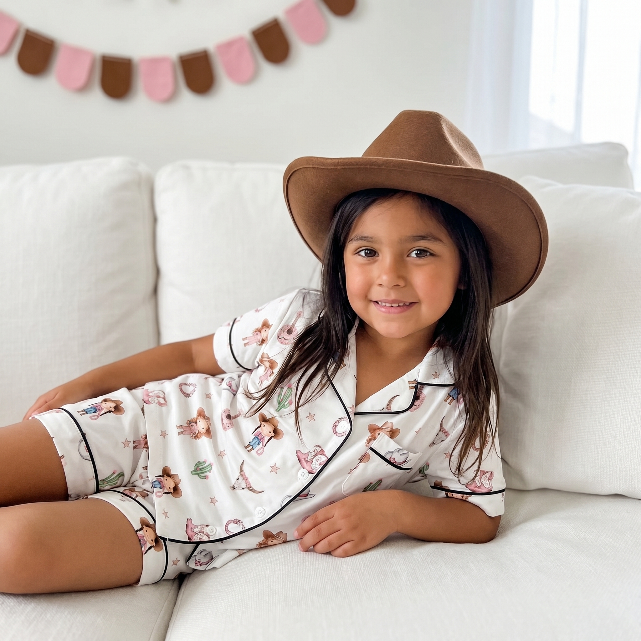 Short-sleeved Kid's Pajama Set in Western Girl
