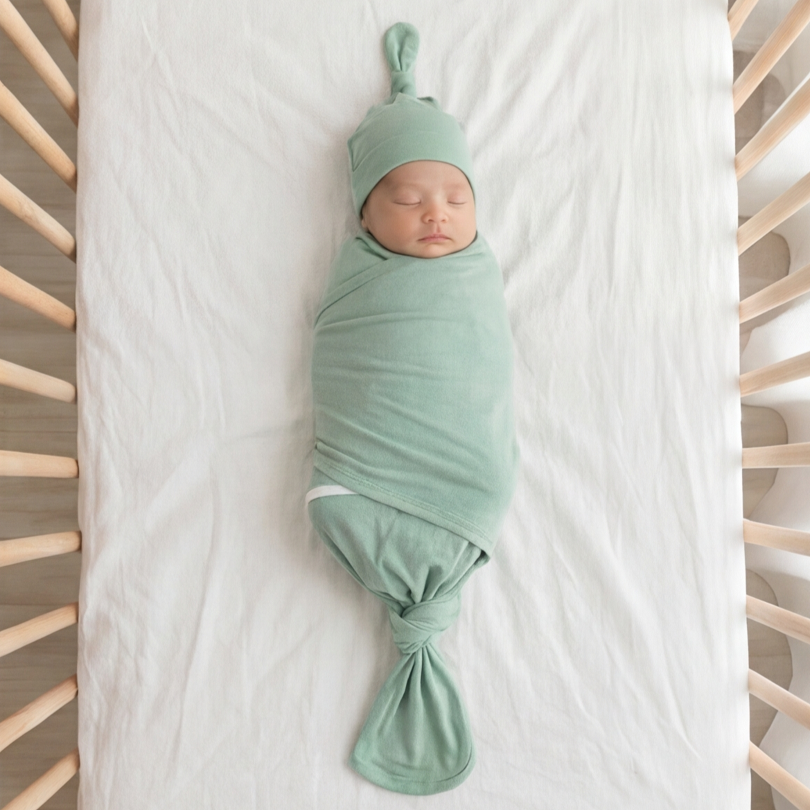 Swaddle with Hat Set in Seafoam