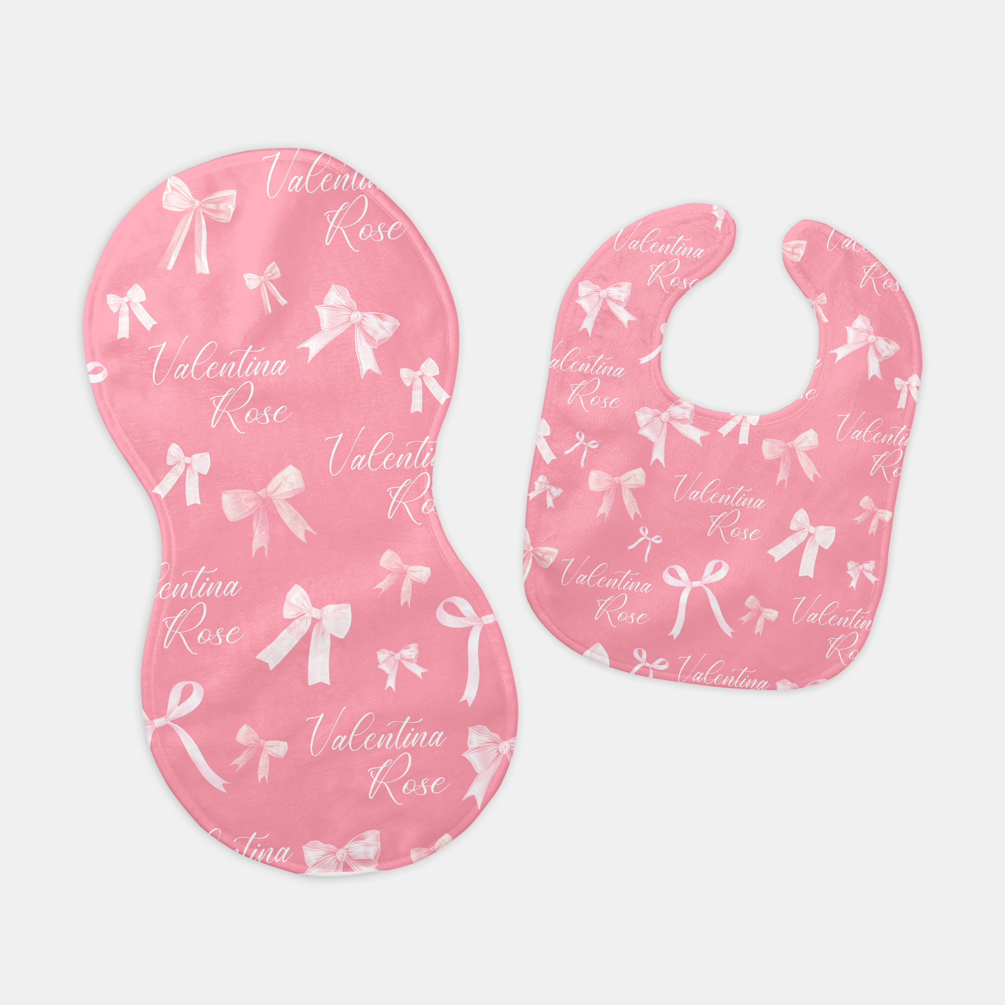 Personalized Bib and Burp Cloth Set in Pink Coquette Bow