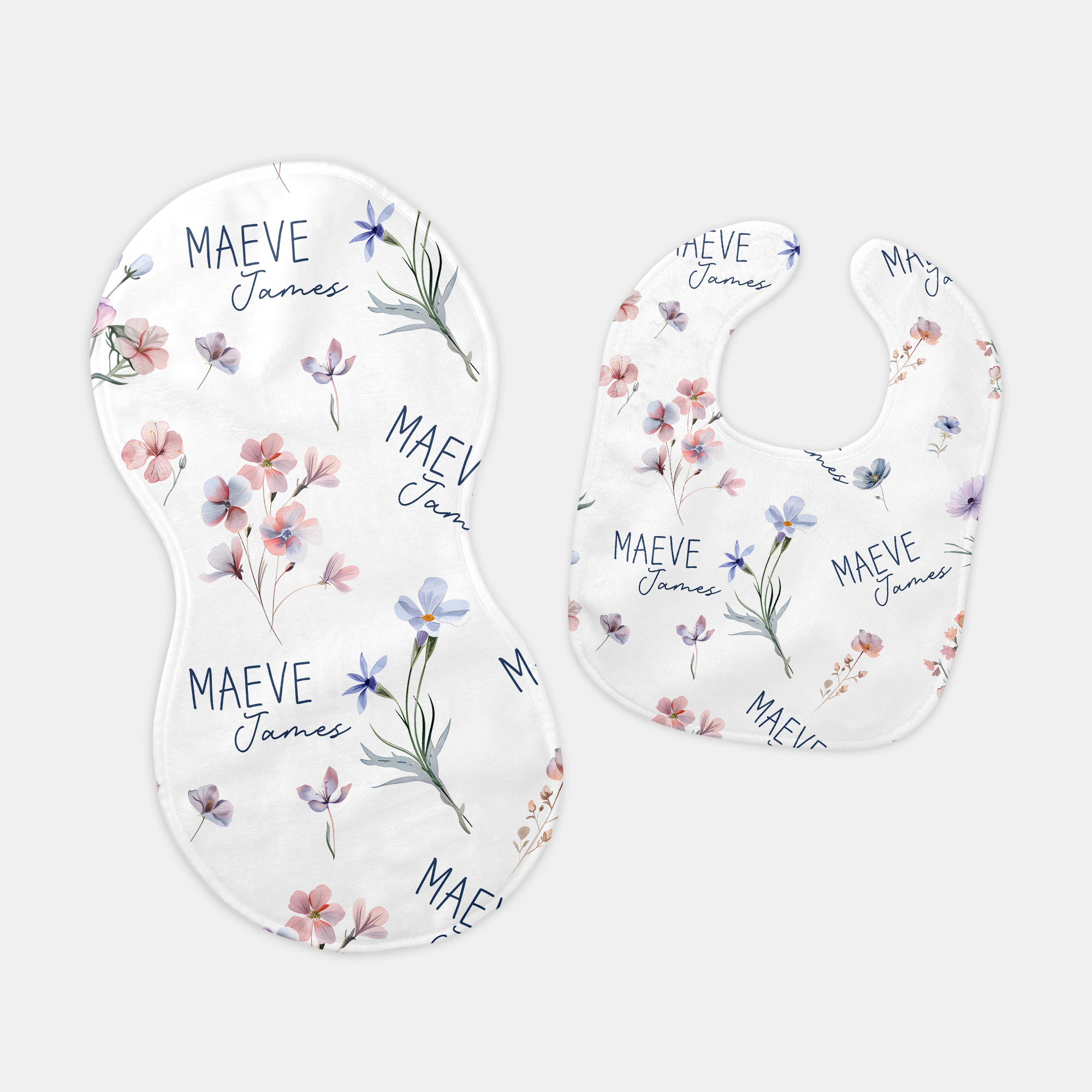Pretty Wildflower Floral Personalized Bib and Burp Cloth Set