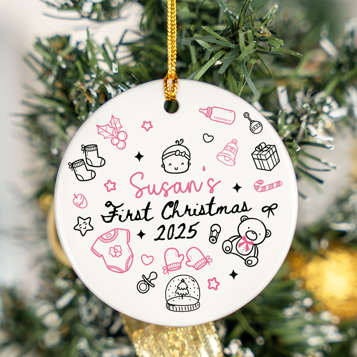 Baby Girl Xmas Personalized Custom Ceramic Ornament