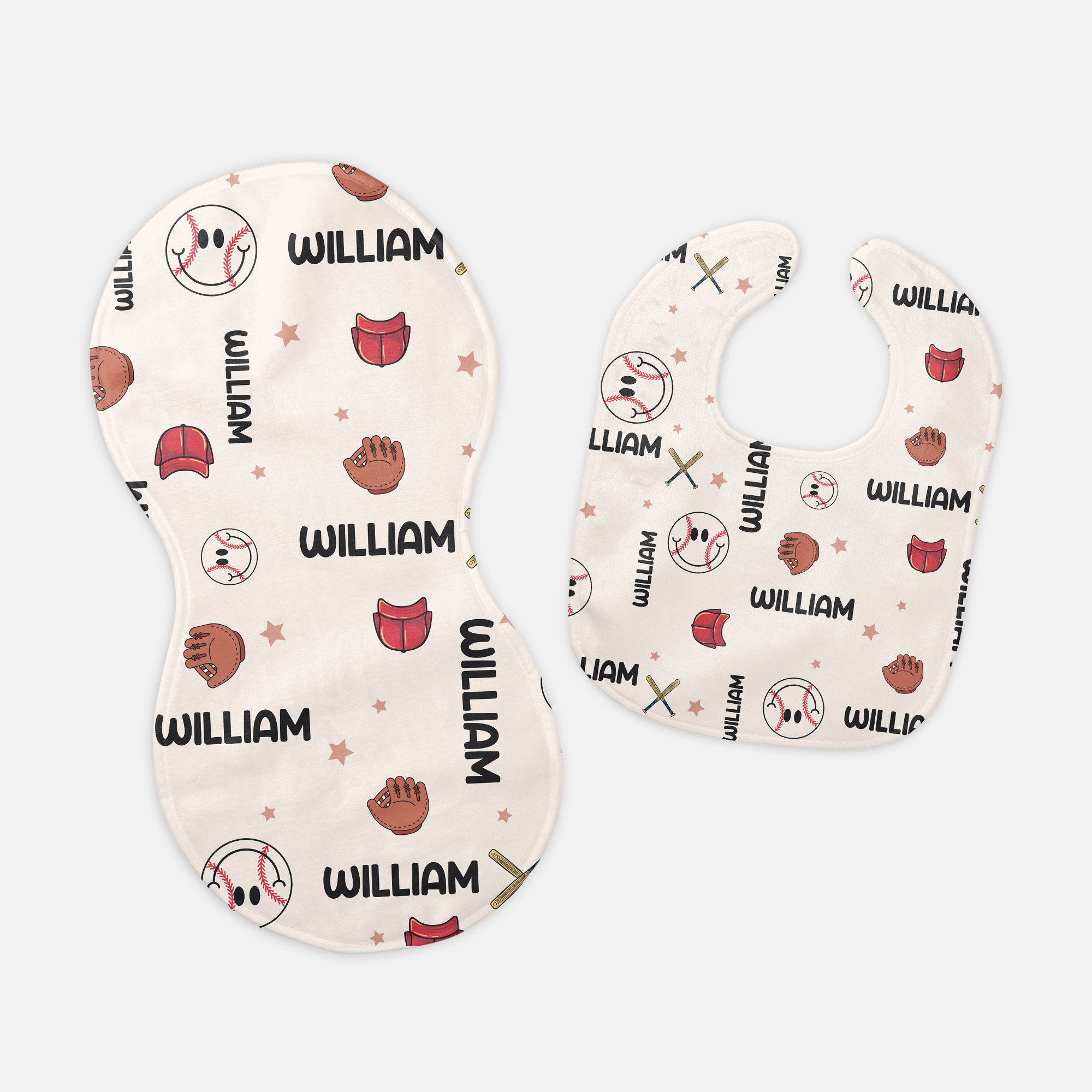 Baseball Personalized Bib and Burp Cloth Set
