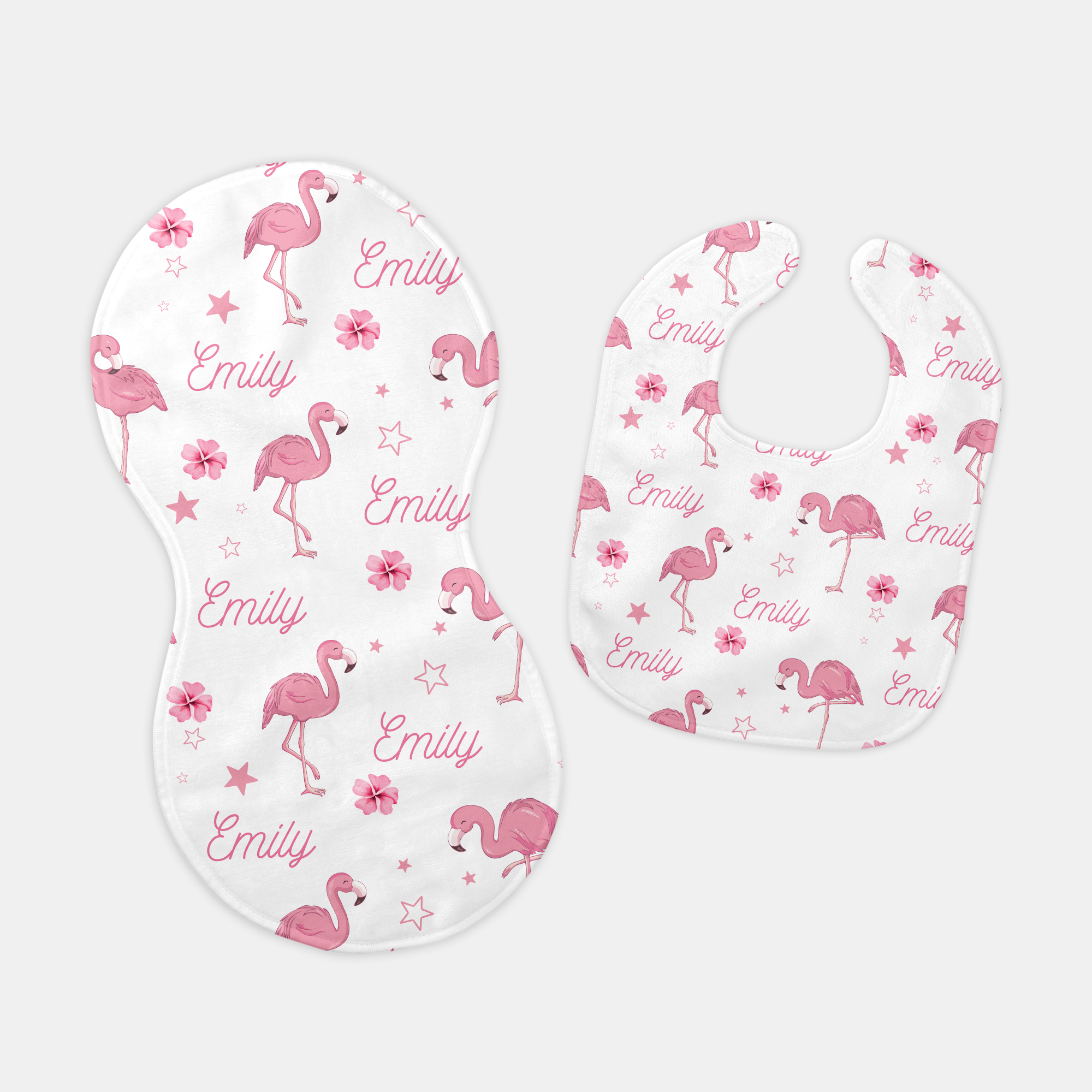 Flamingo Personalized Bib and Burp Cloth Set