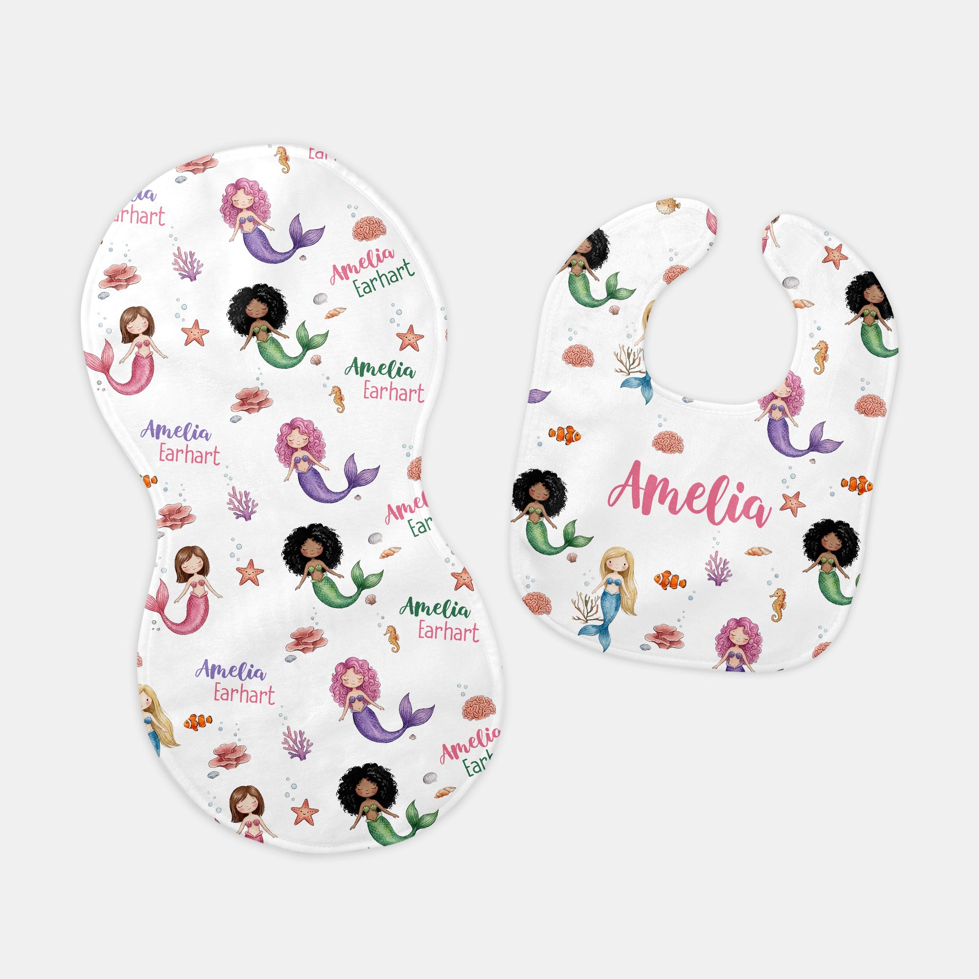 Personalized Bib and Burp Cloth Set in Little Mermaid