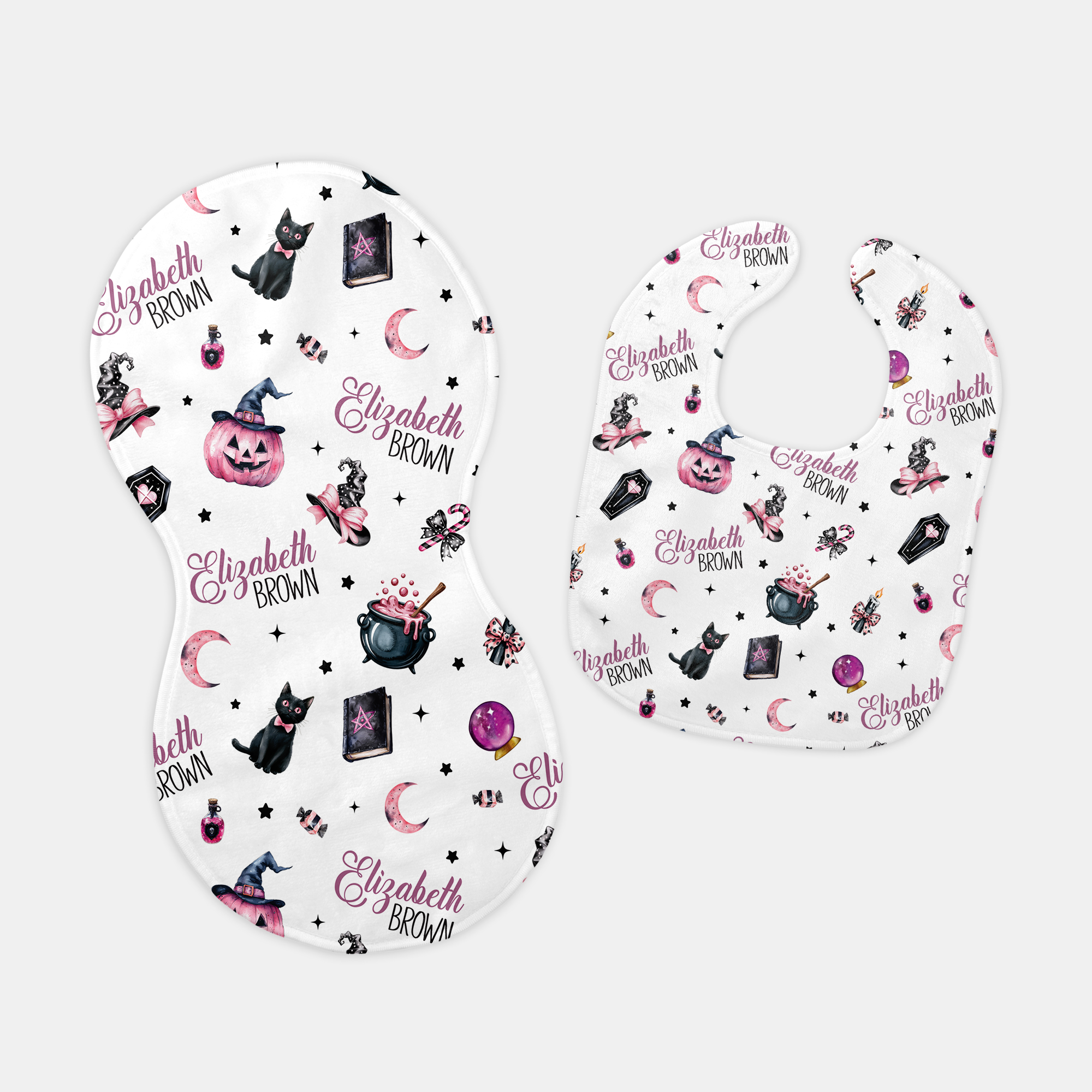 Mystic Lunar Personalized Bib and Burp Cloth Set