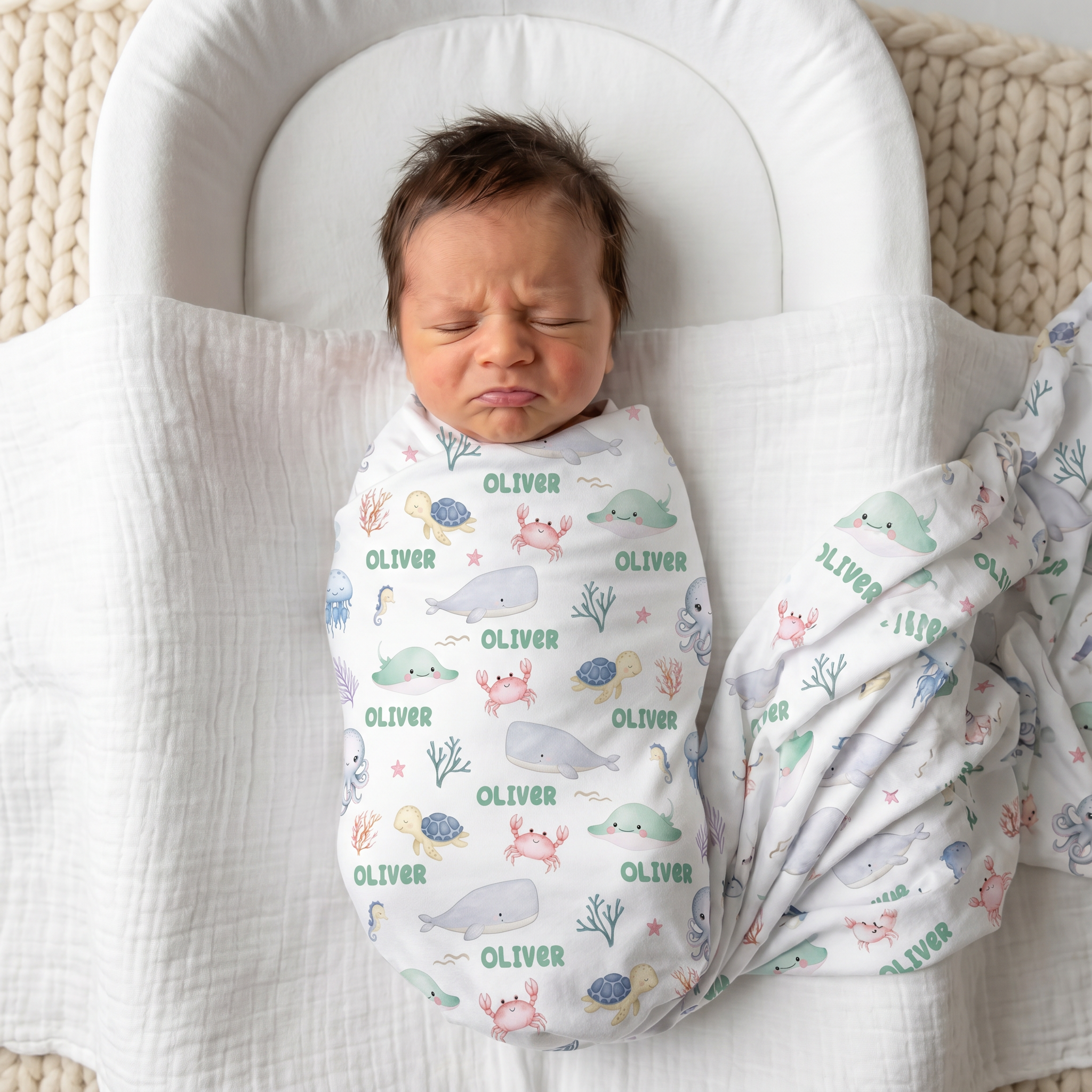 Personalized Swaddle in Sea Animals