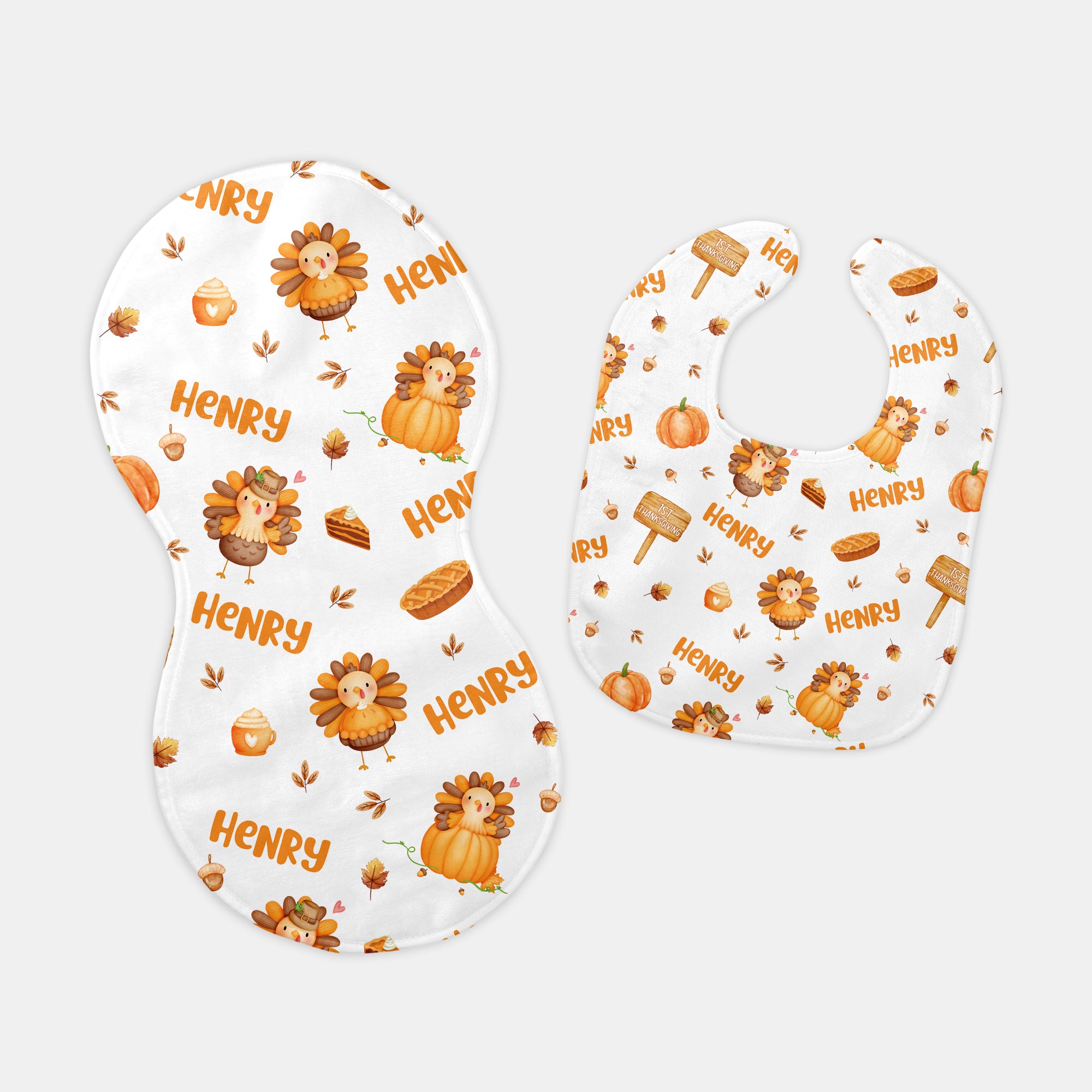 Babe's 1st Thanks Giving Personalized Bib and Burp Cloth Set