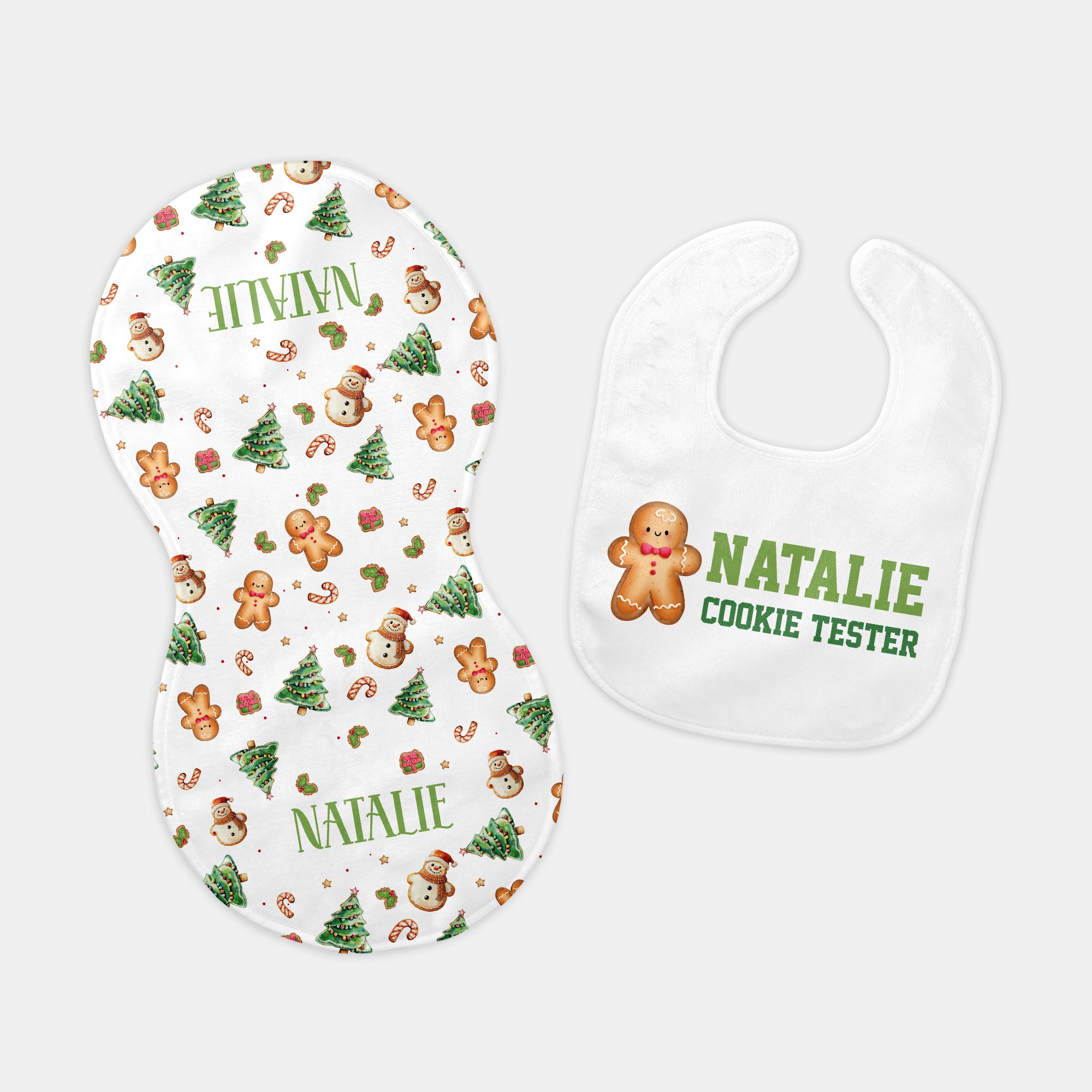 Personalized Bib in Gingerbread Tester