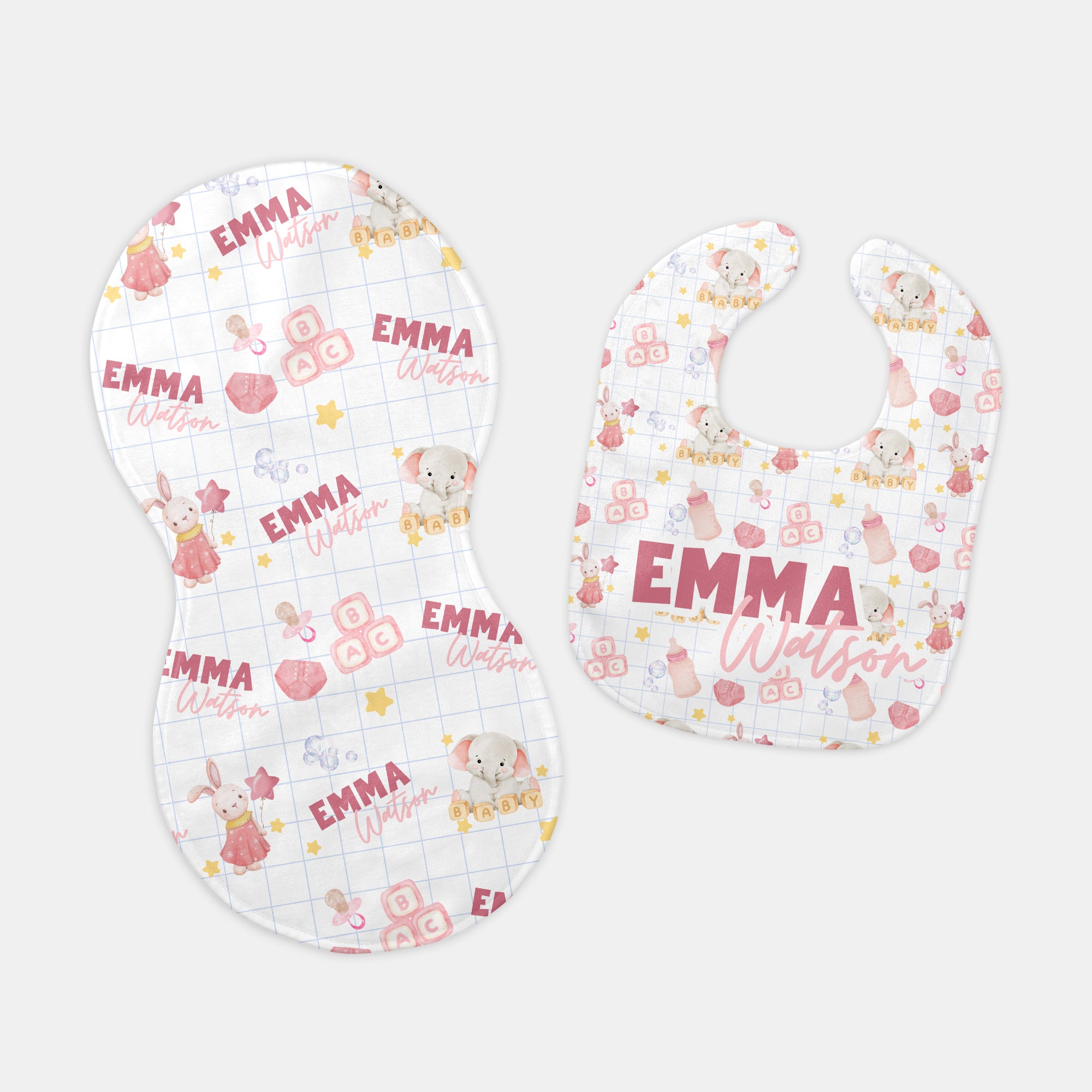 Pink Milk Drunk Personalized Bib and Burp Cloth Set