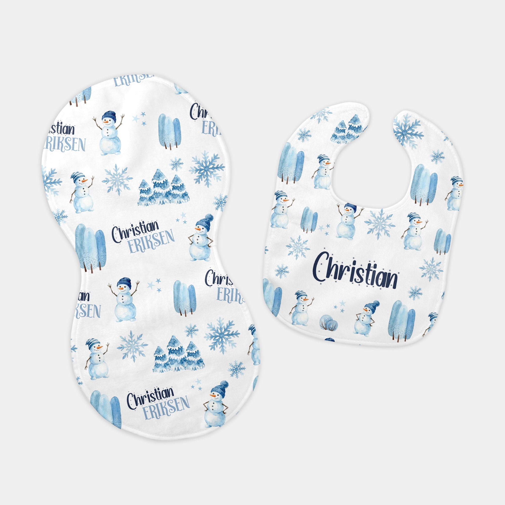 Snowman Personalized Bib and Burp Cloth Set