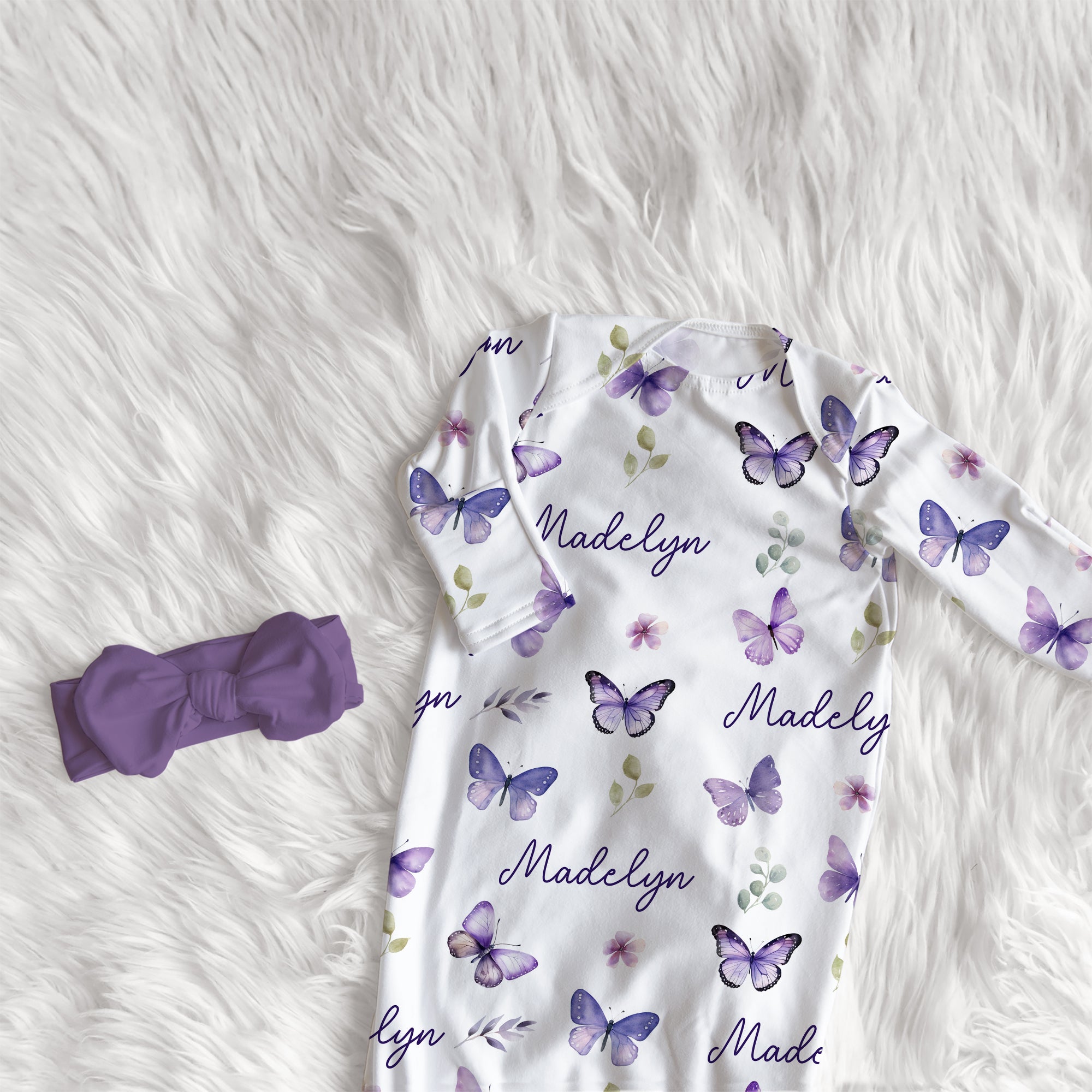 Personalized Sleep Gown in Purple Butterfly