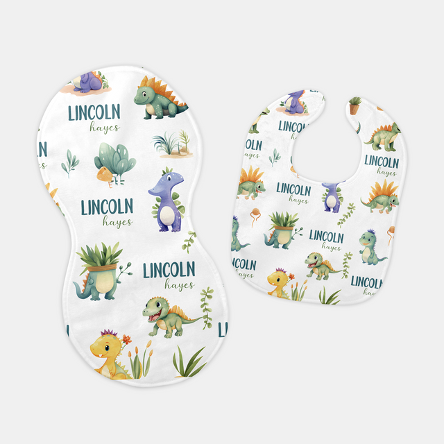 Personalized Bib and Burp Cloth Set in Dinosaur Boy