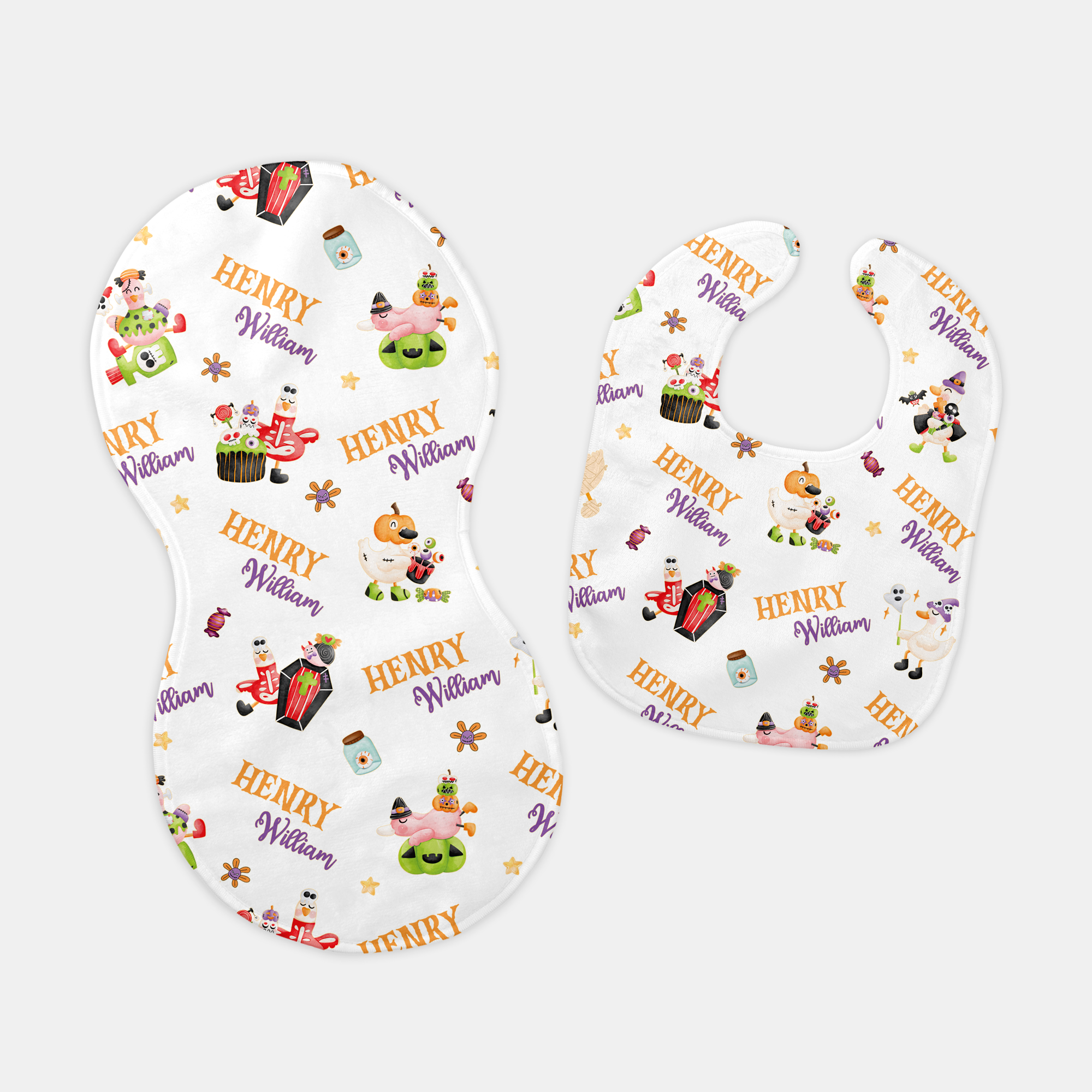 Goose In Booland Personalized Bib and Burp Cloth Set