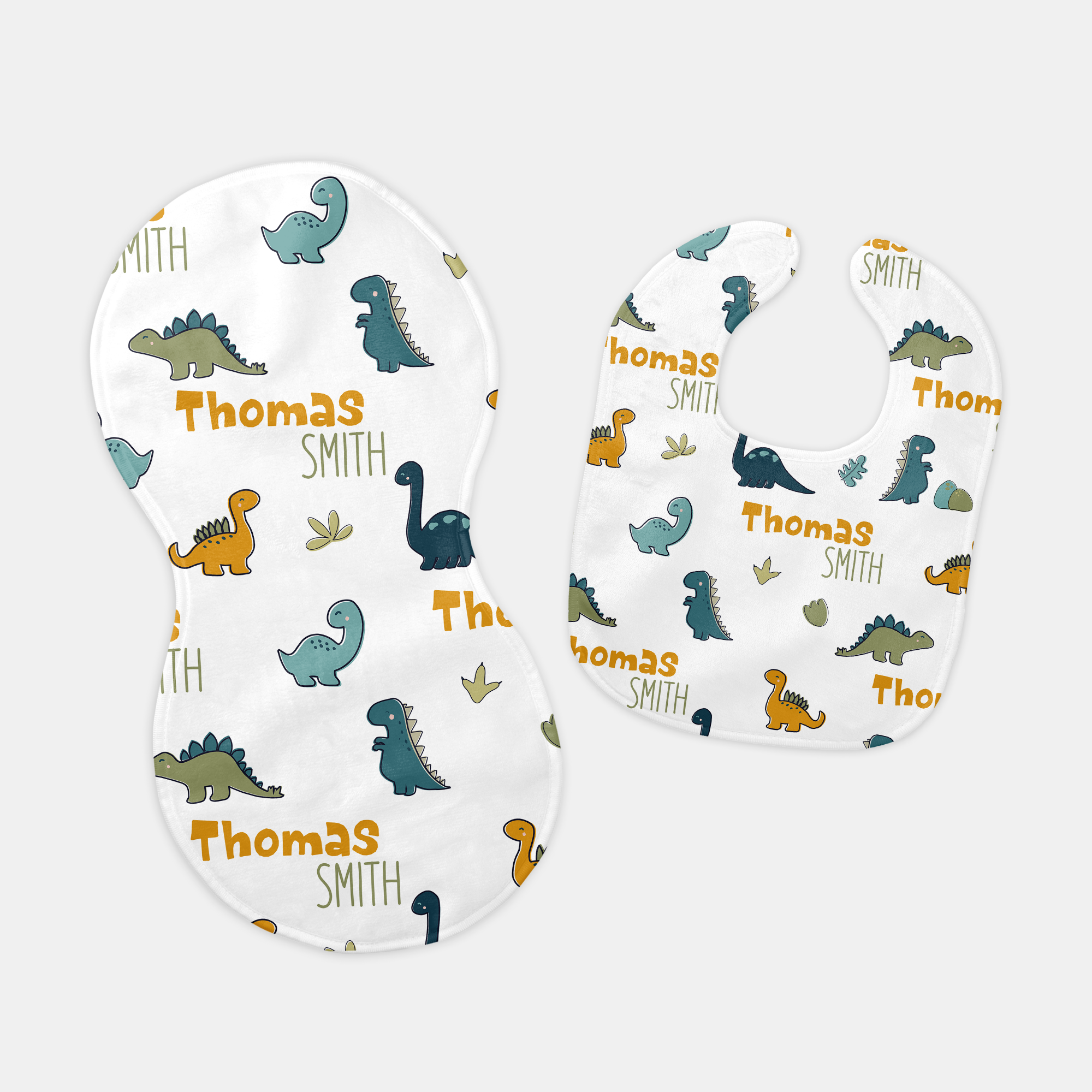 Mini Dinosaur Personalized Bib and Burp Cloth Set