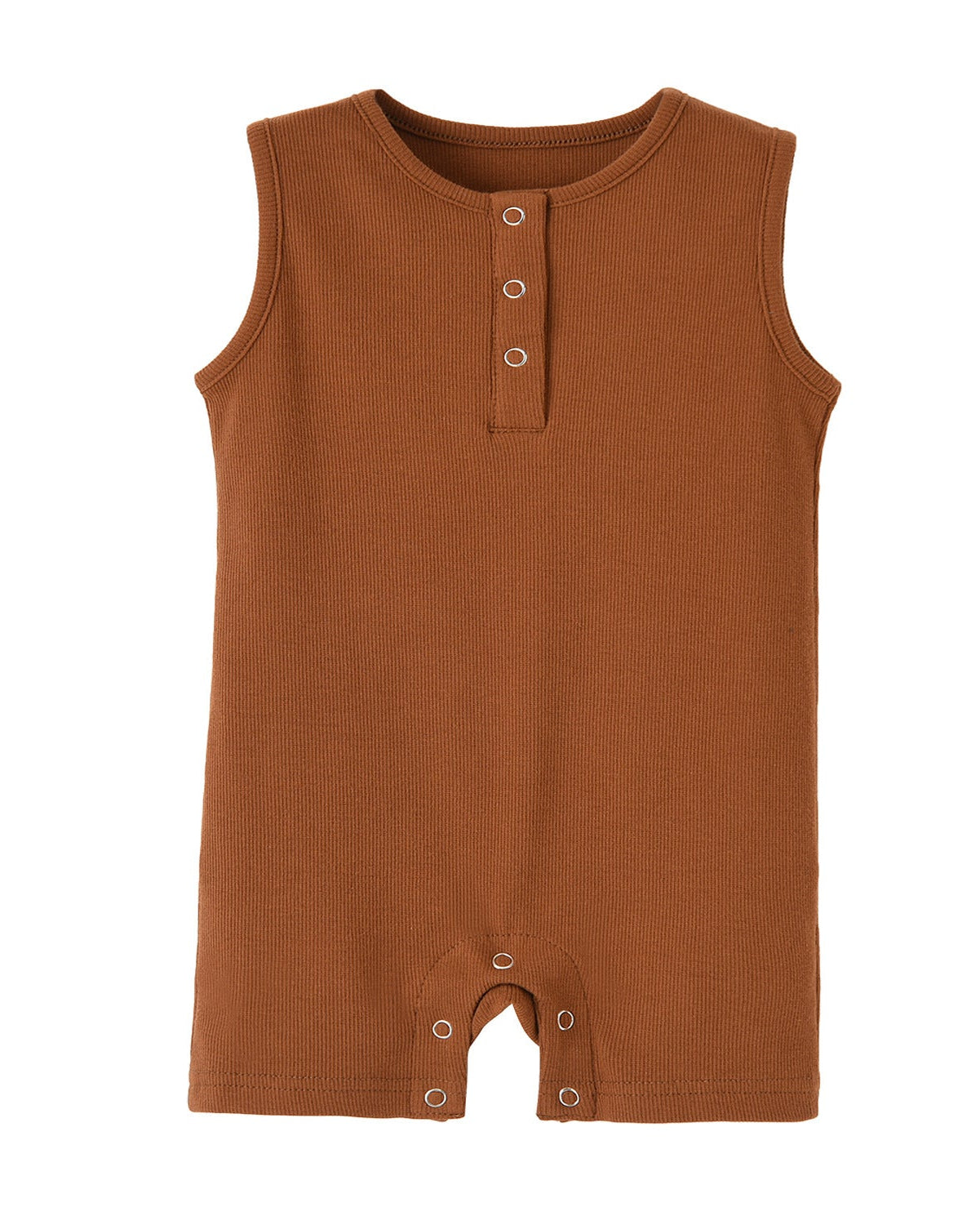 Sleeveless Snap Romper in Brown