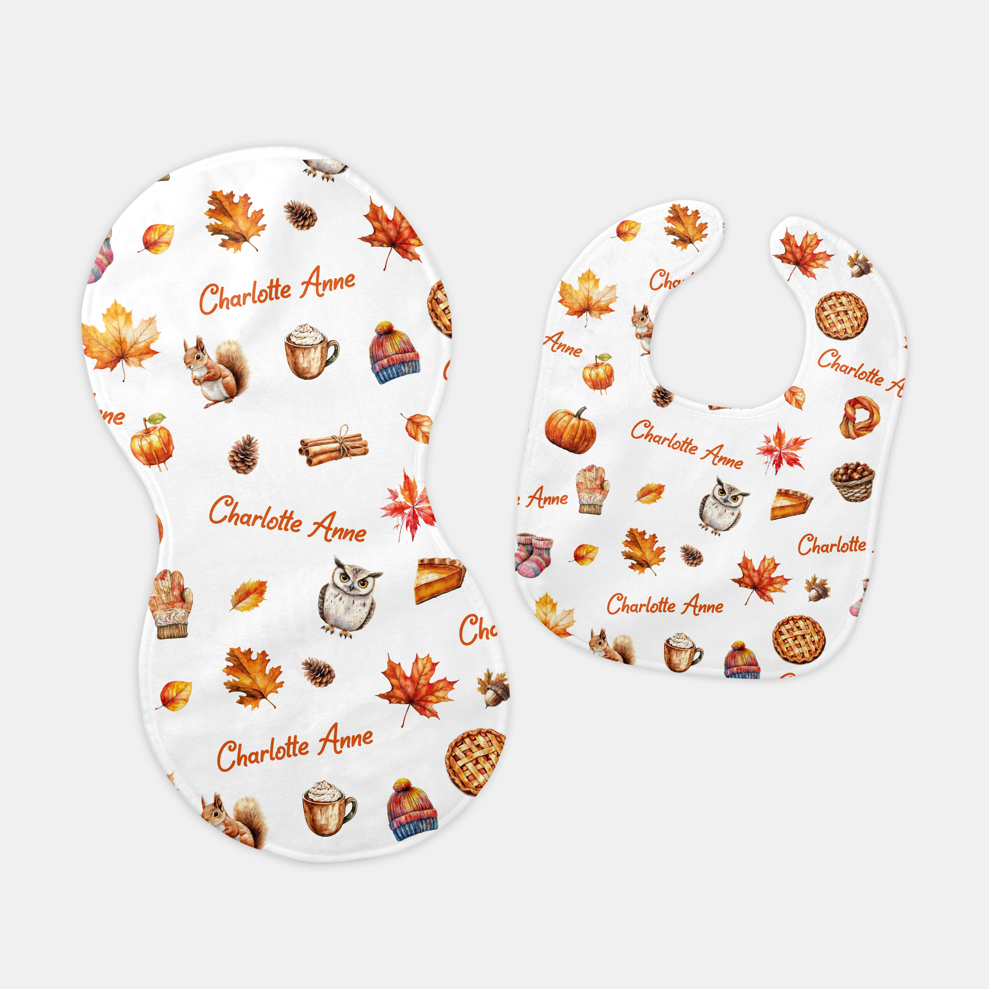 Fall Cottage Personalized Bib and Burp Cloth Set