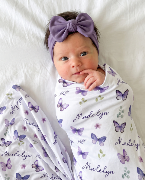 Personalized Swaddle in Purple Butterfly