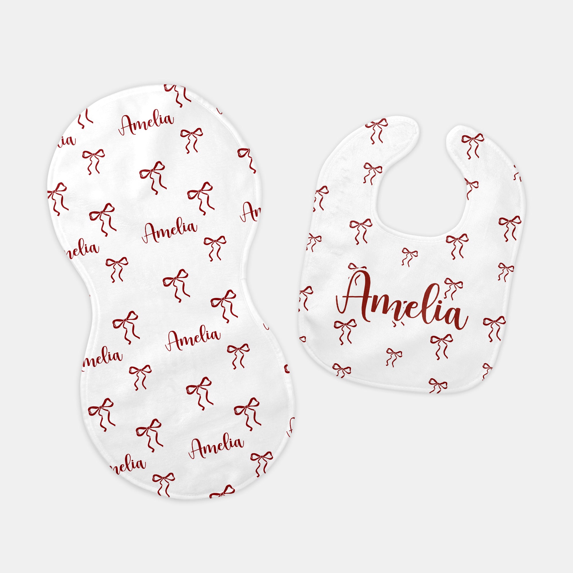 Coquette Ribbon Personalized Bib and Burp Cloth Set