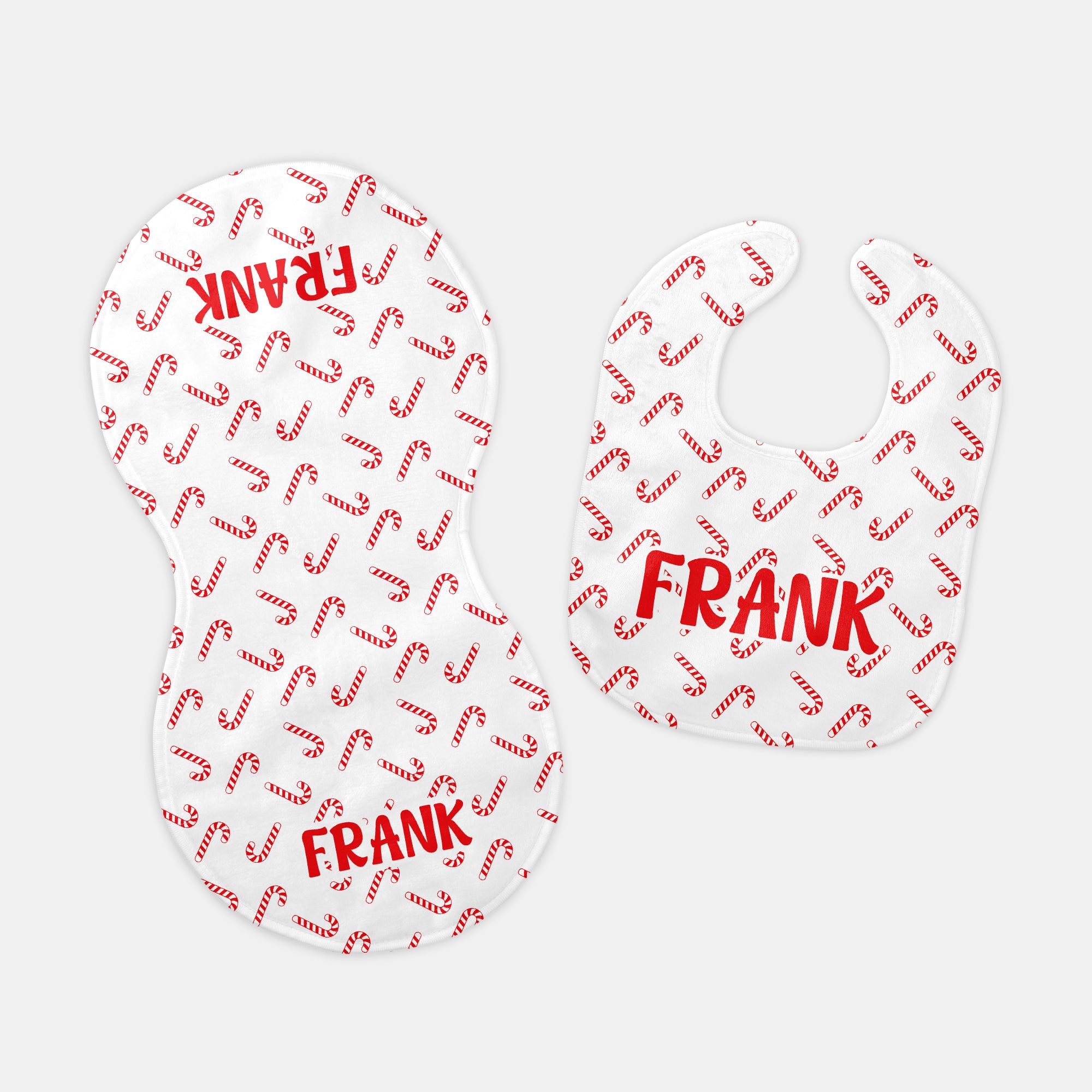 Candy Cane Personalized Bib and Burp Cloth Set