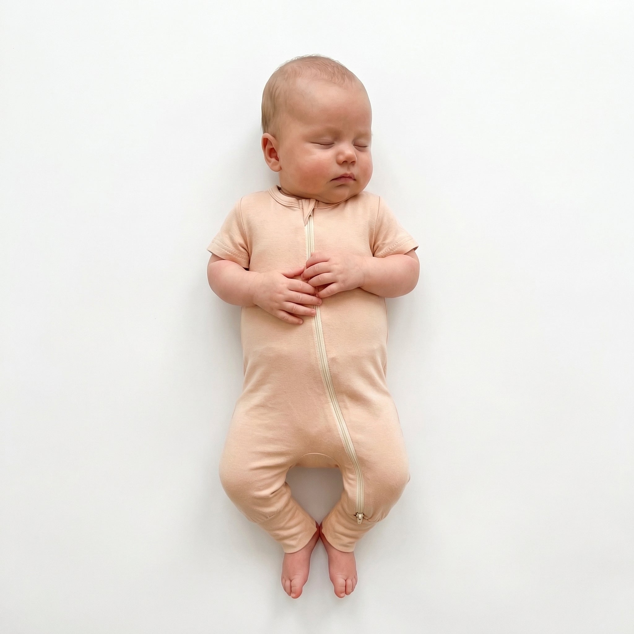 Short Sleeves Zip Romper in Apricot