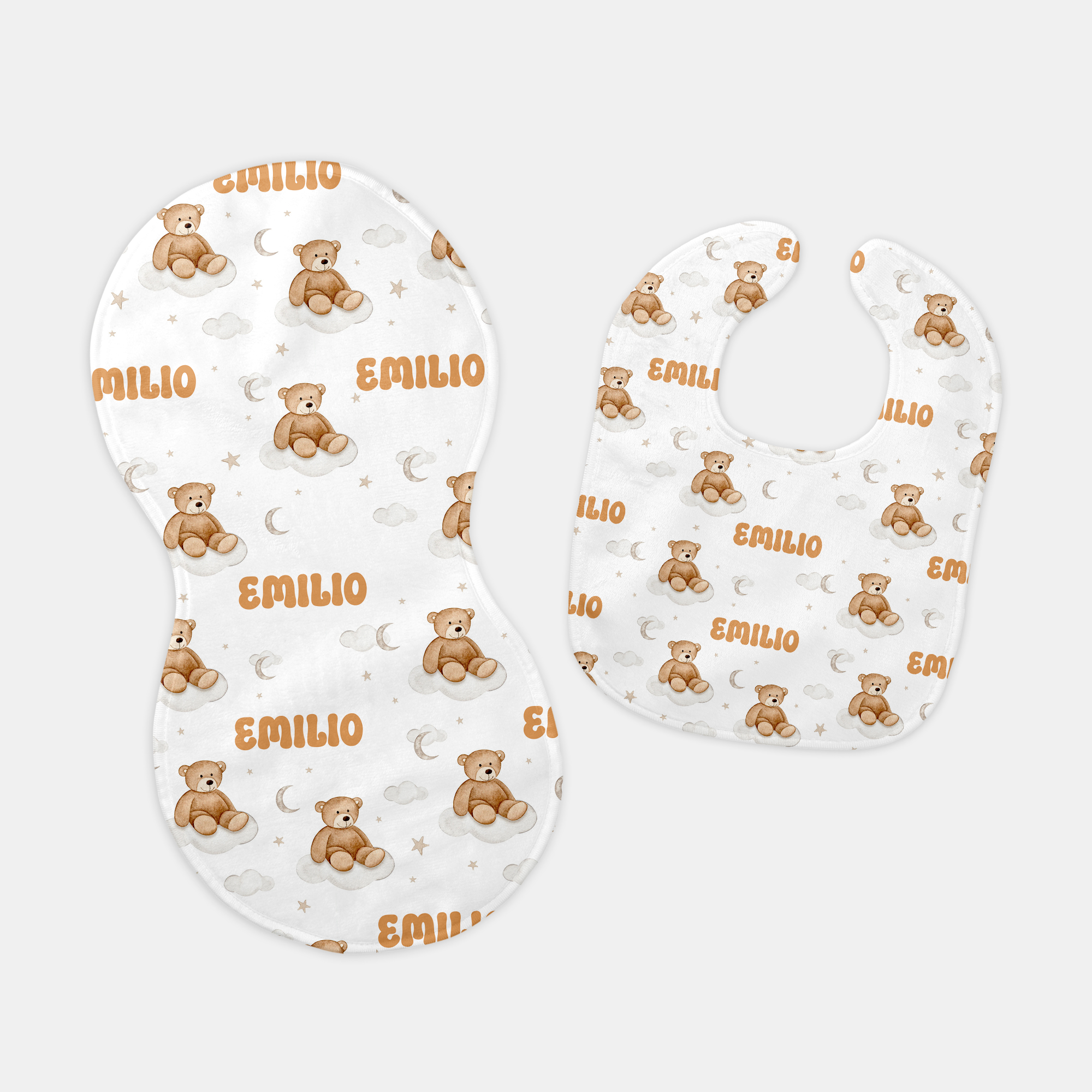 Teddy Bear Personalized Bib and Burp Cloth Set
