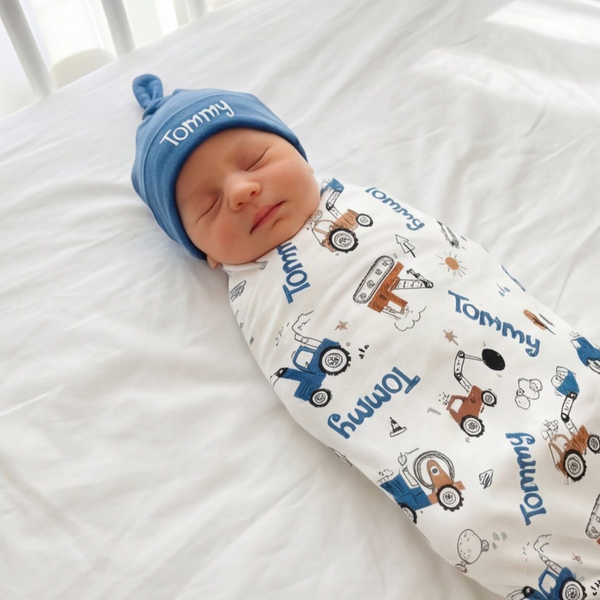 Personalized Swaddle in Construction Vehicle