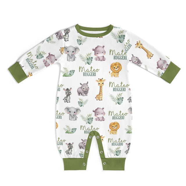Personalized Long-sleeved Snap Romper in Safari Animal