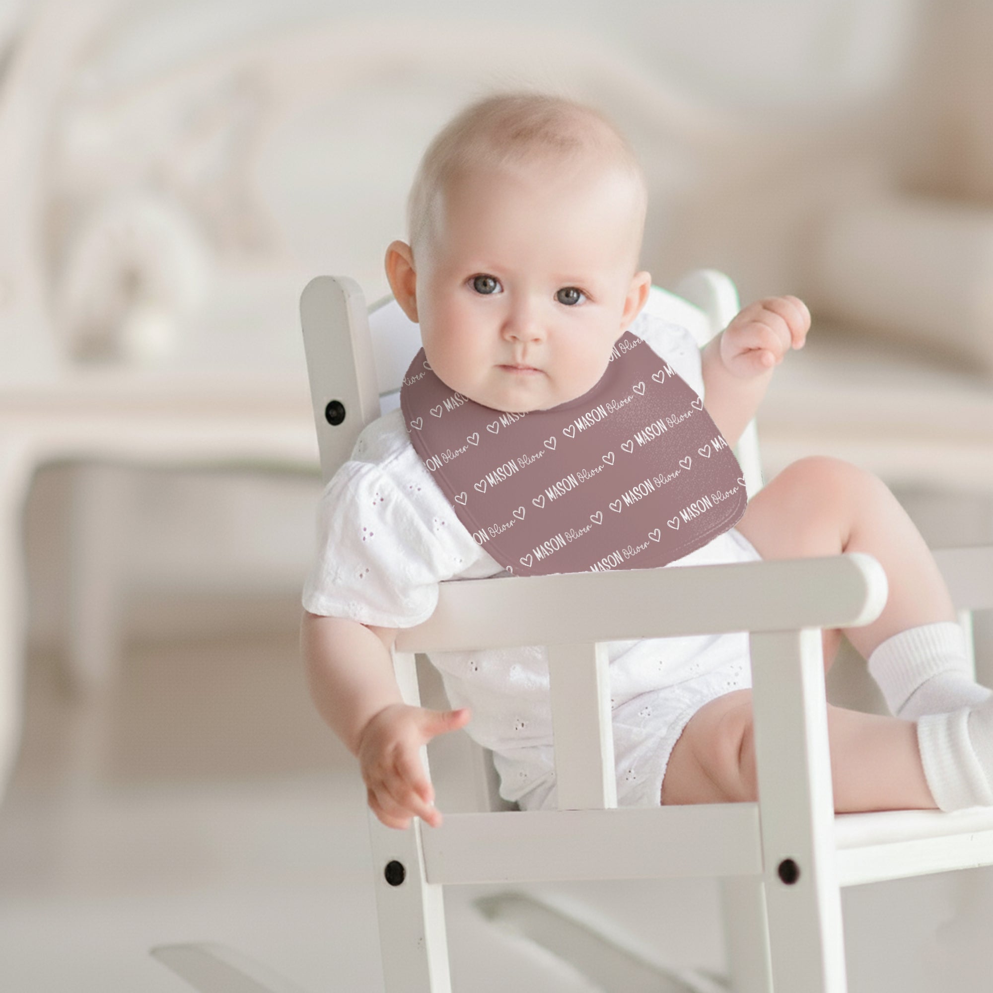 Personalized Bib and Burp Cloth Set Mono Name in Mauve