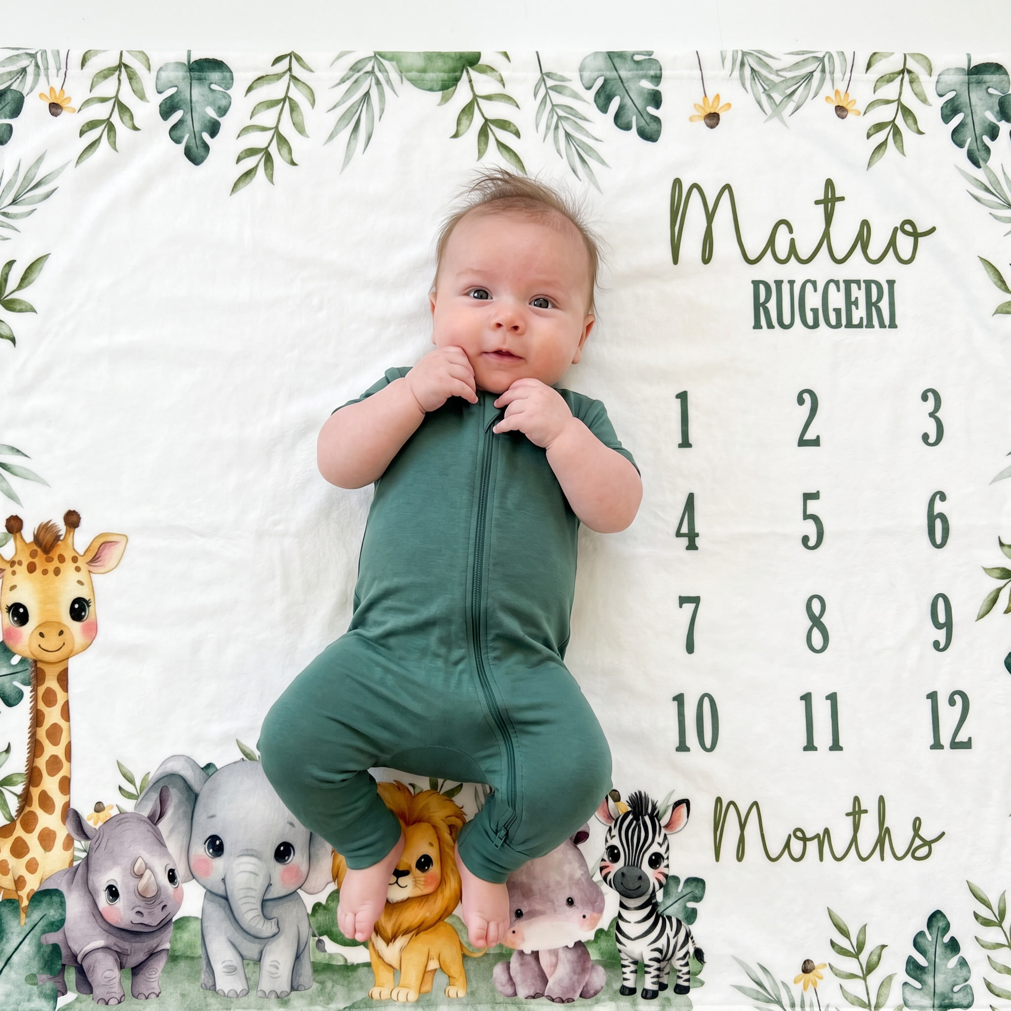 Personalized Milestone Blanket in Safari Animal