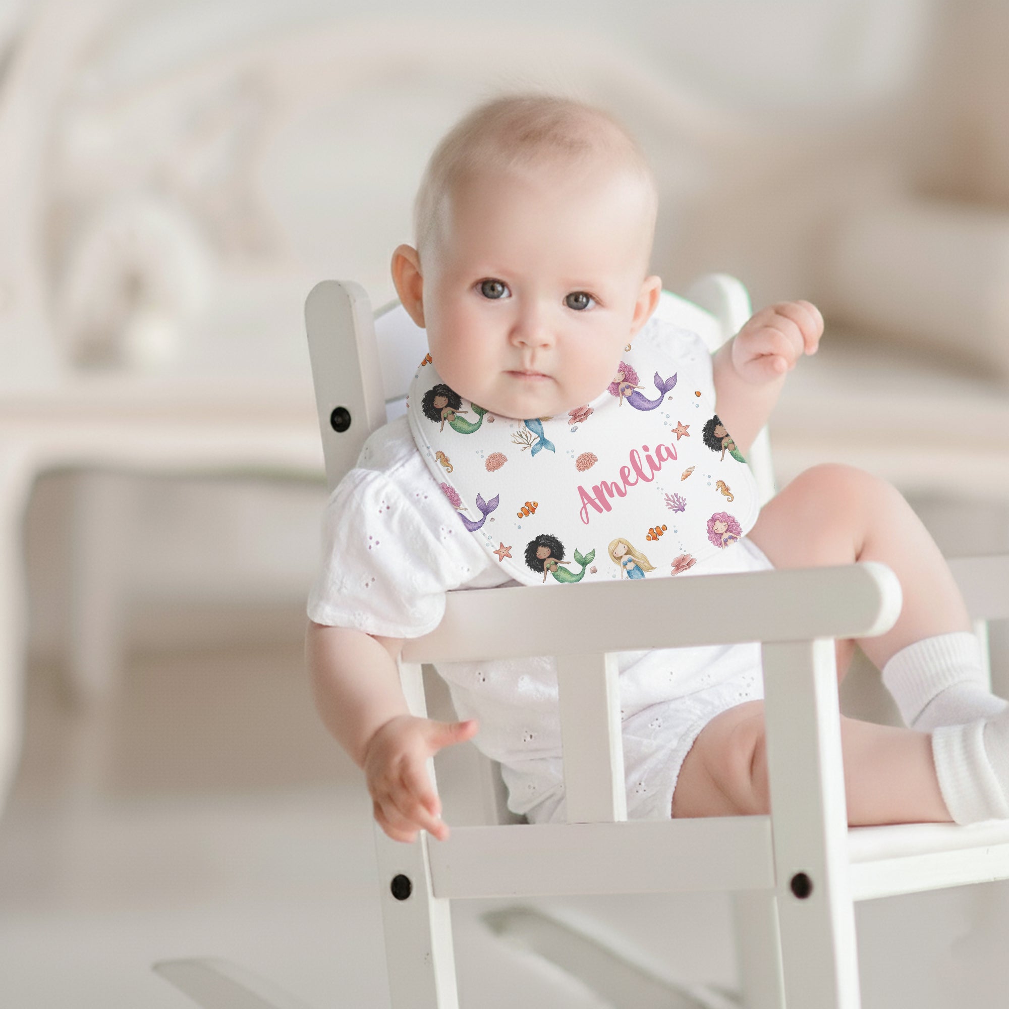 Personalized Bib and Burp Cloth Set in Little Mermaid