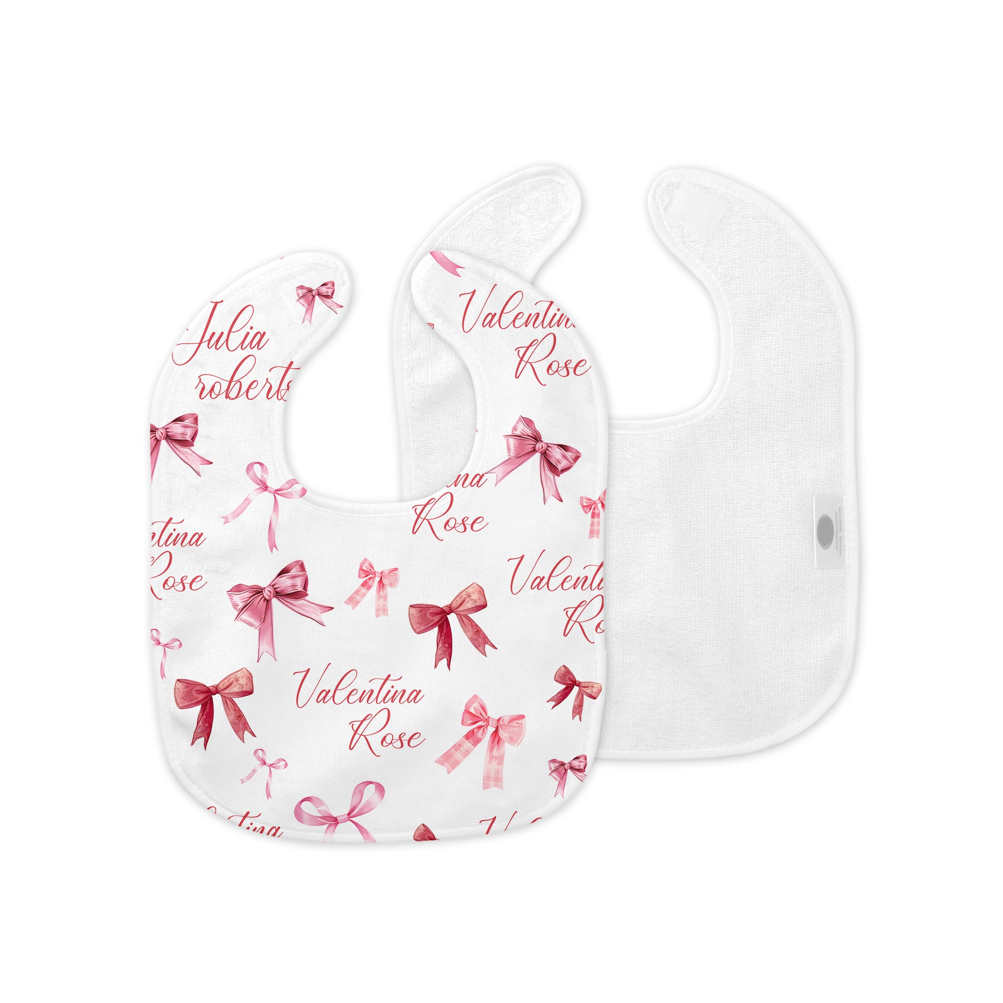 Personalized Bib and Burp Cloth Set in White Coquette Bow
