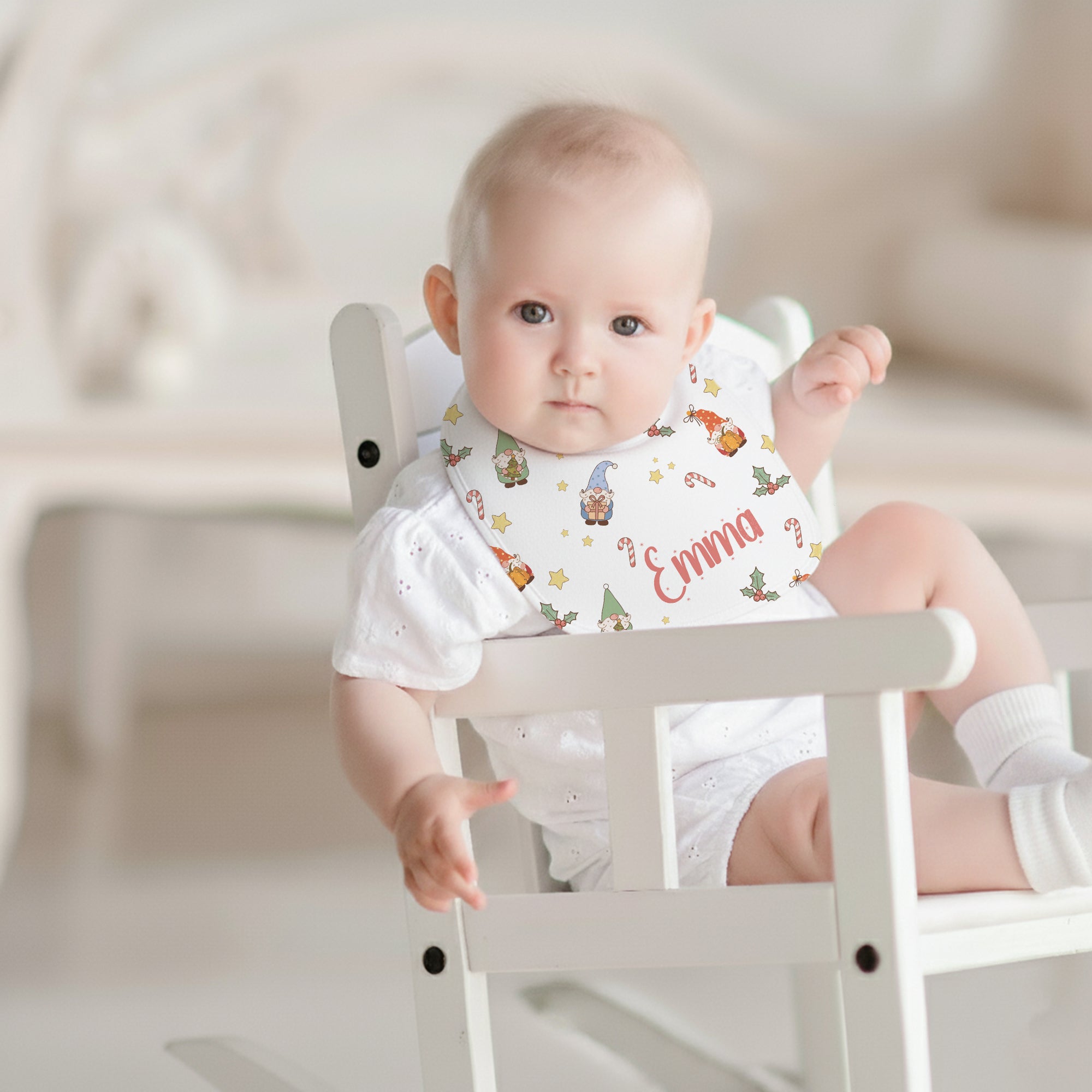 Personalized Bib and Burp Cloth Set in Christmas Gnomes