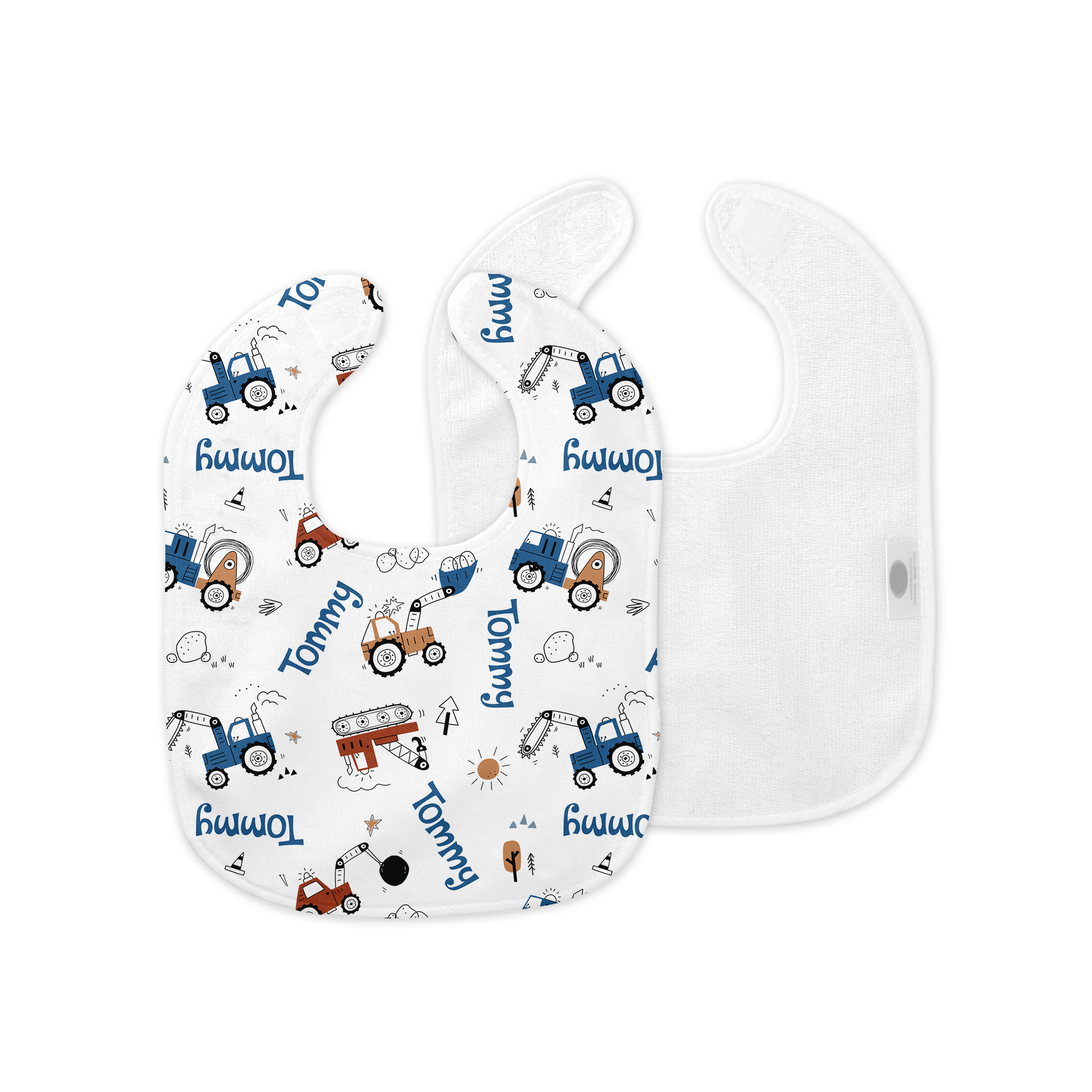 Personalized Bib and Burp Cloth Set in Construction Vehicle