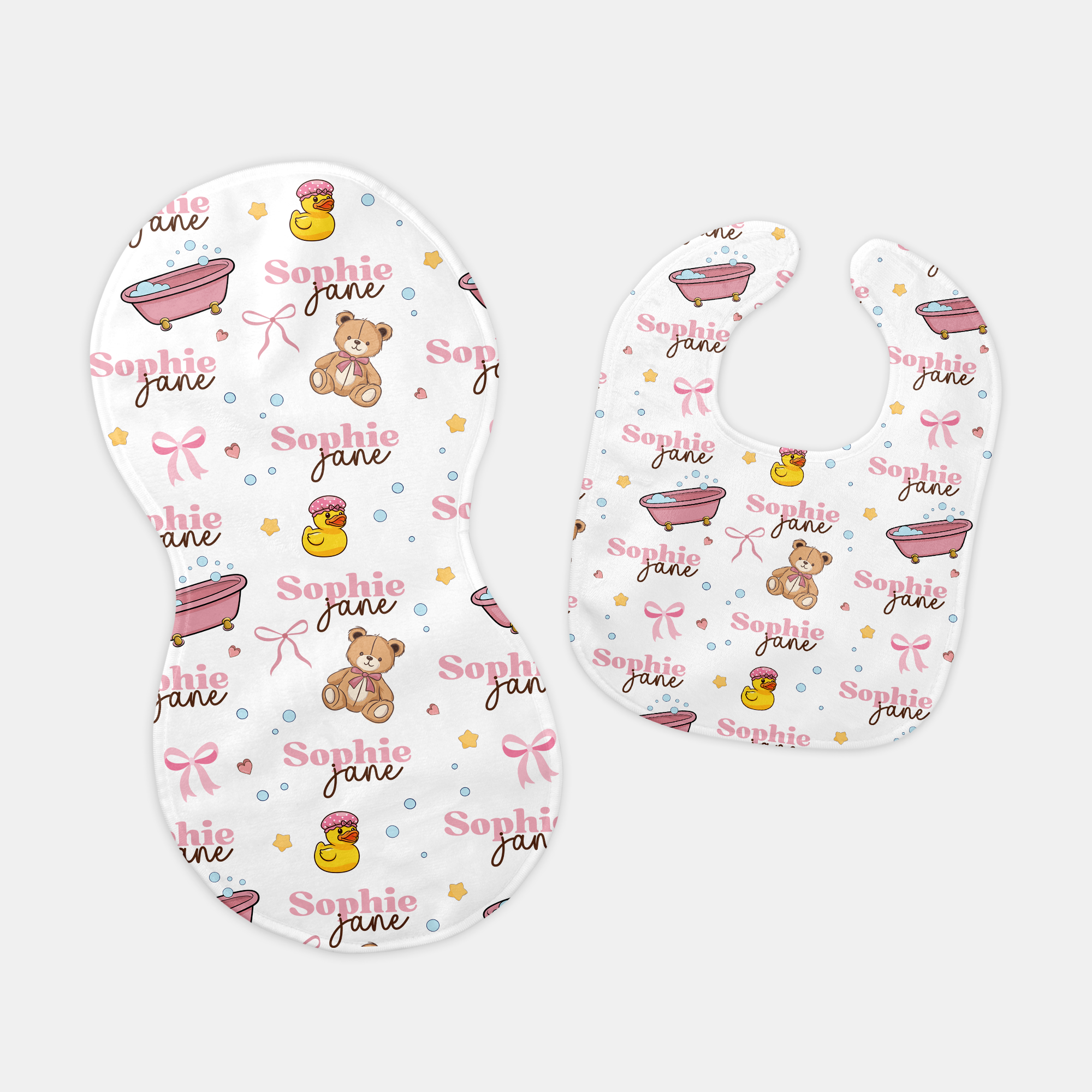 Bathtime Besties Personalized Bib and Burp Cloth Set
