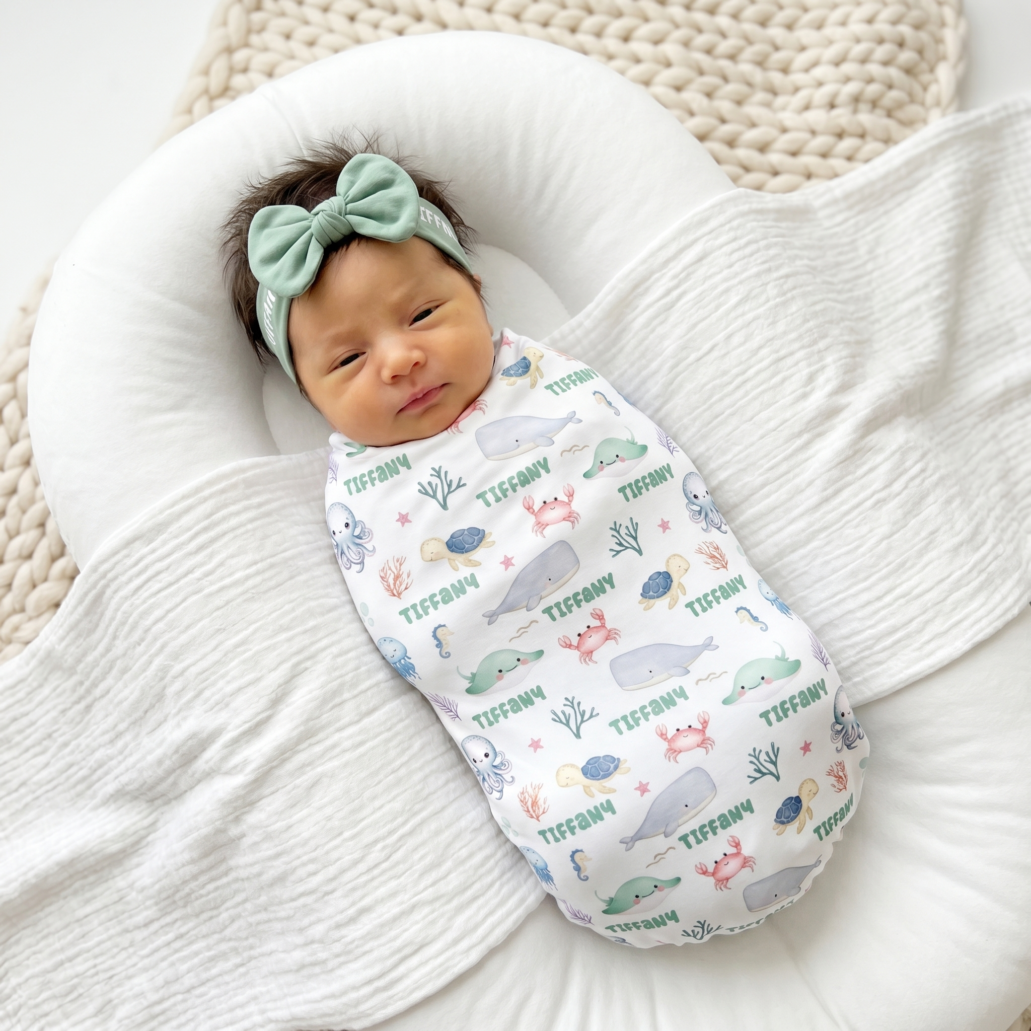 Personalized Swaddle in Sea Animals